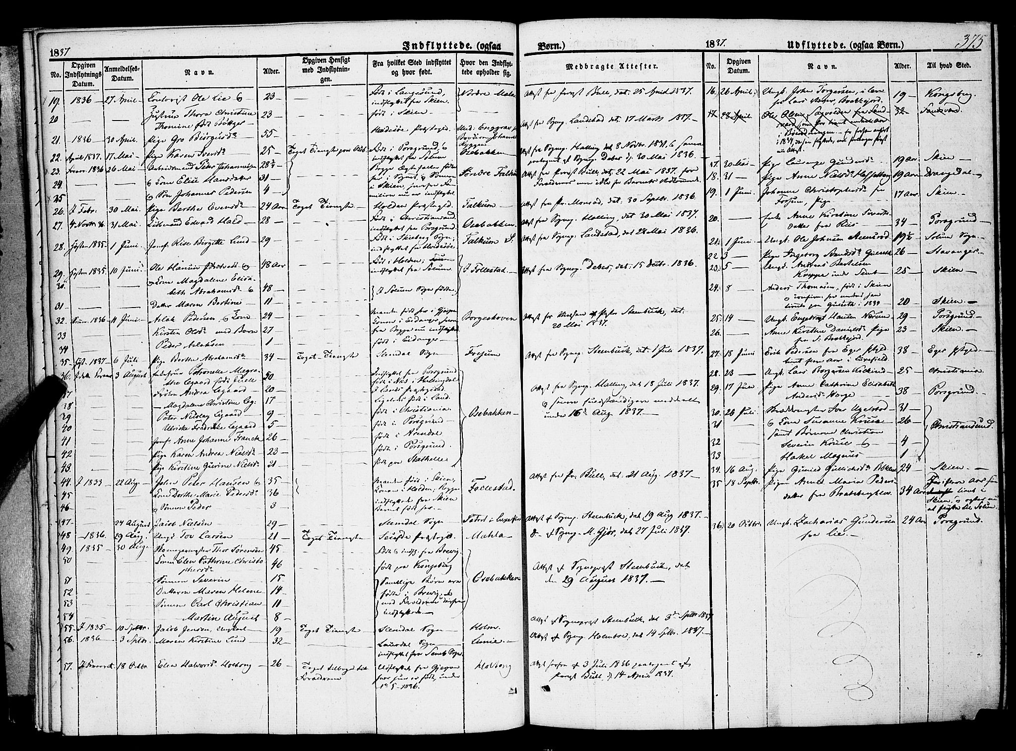 Gjerpen kirkebøker, SAKO/A-265/F/Fa/L0007b: Parish register (official) no. I 7B, 1834-1857, p. 375