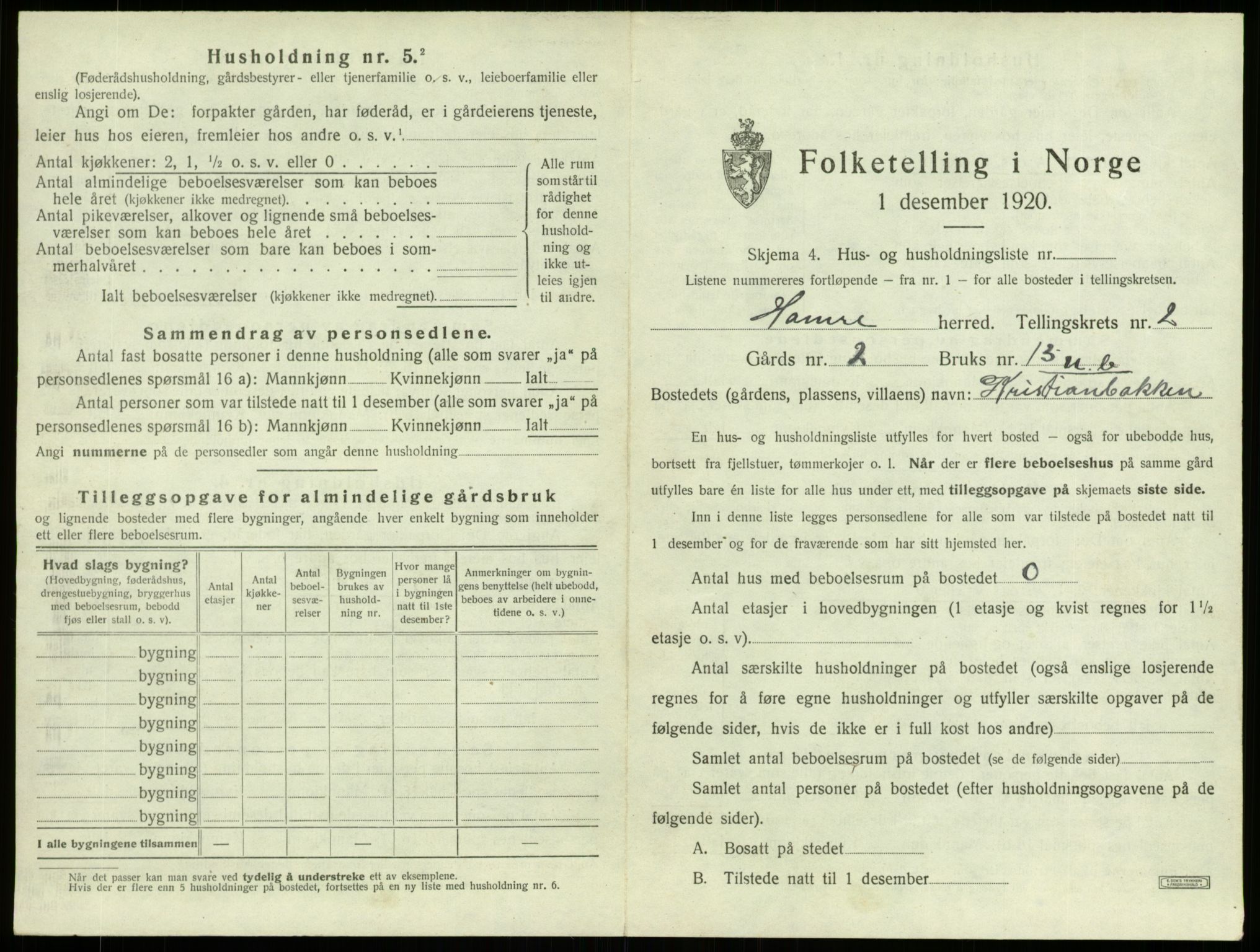 SAB, 1920 census for Hamre, 1920, p. 195