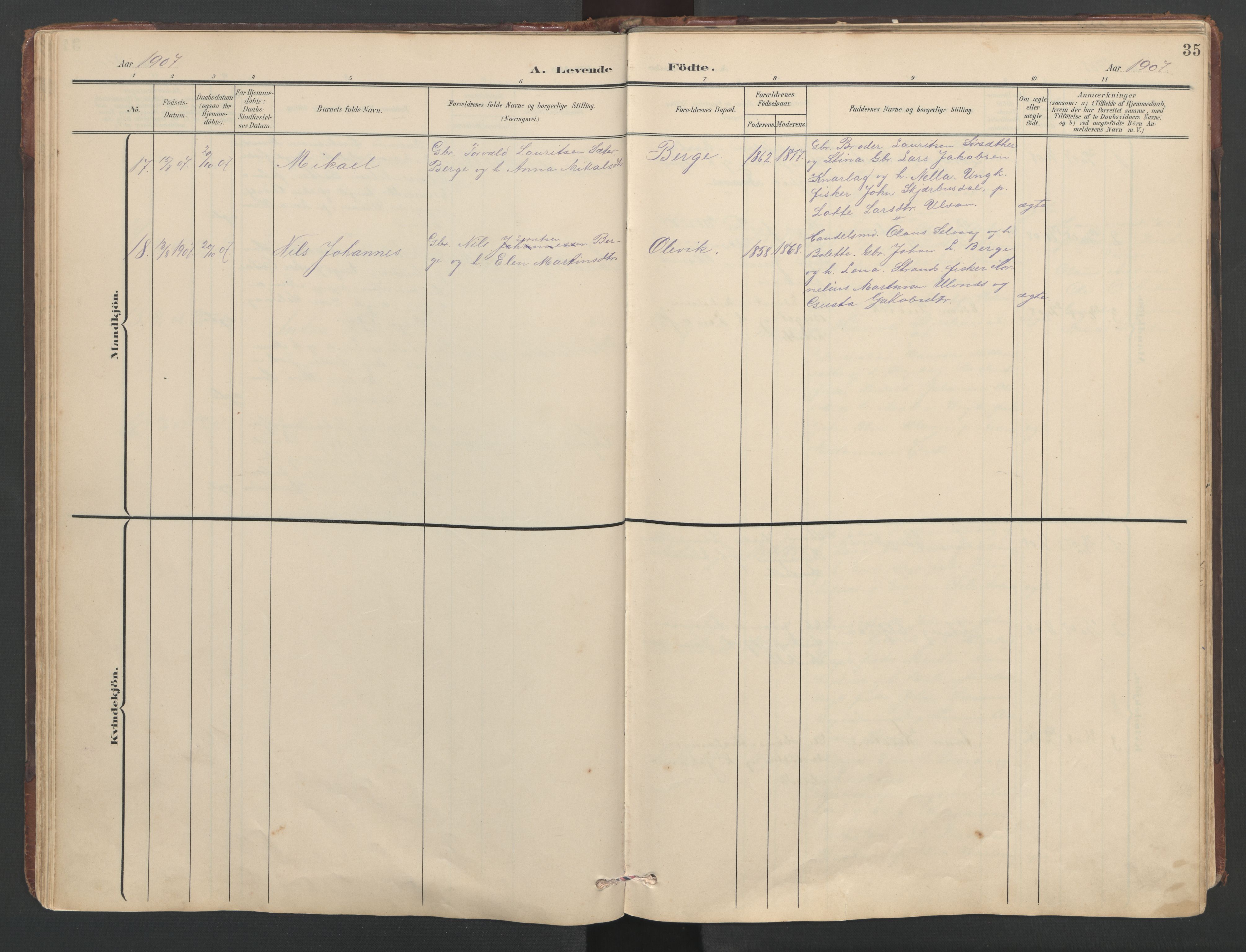 Ministerialprotokoller, klokkerbøker og fødselsregistre - Sør-Trøndelag, SAT/A-1456/638/L0571: Parish register (copy) no. 638C03, 1901-1930, p. 35