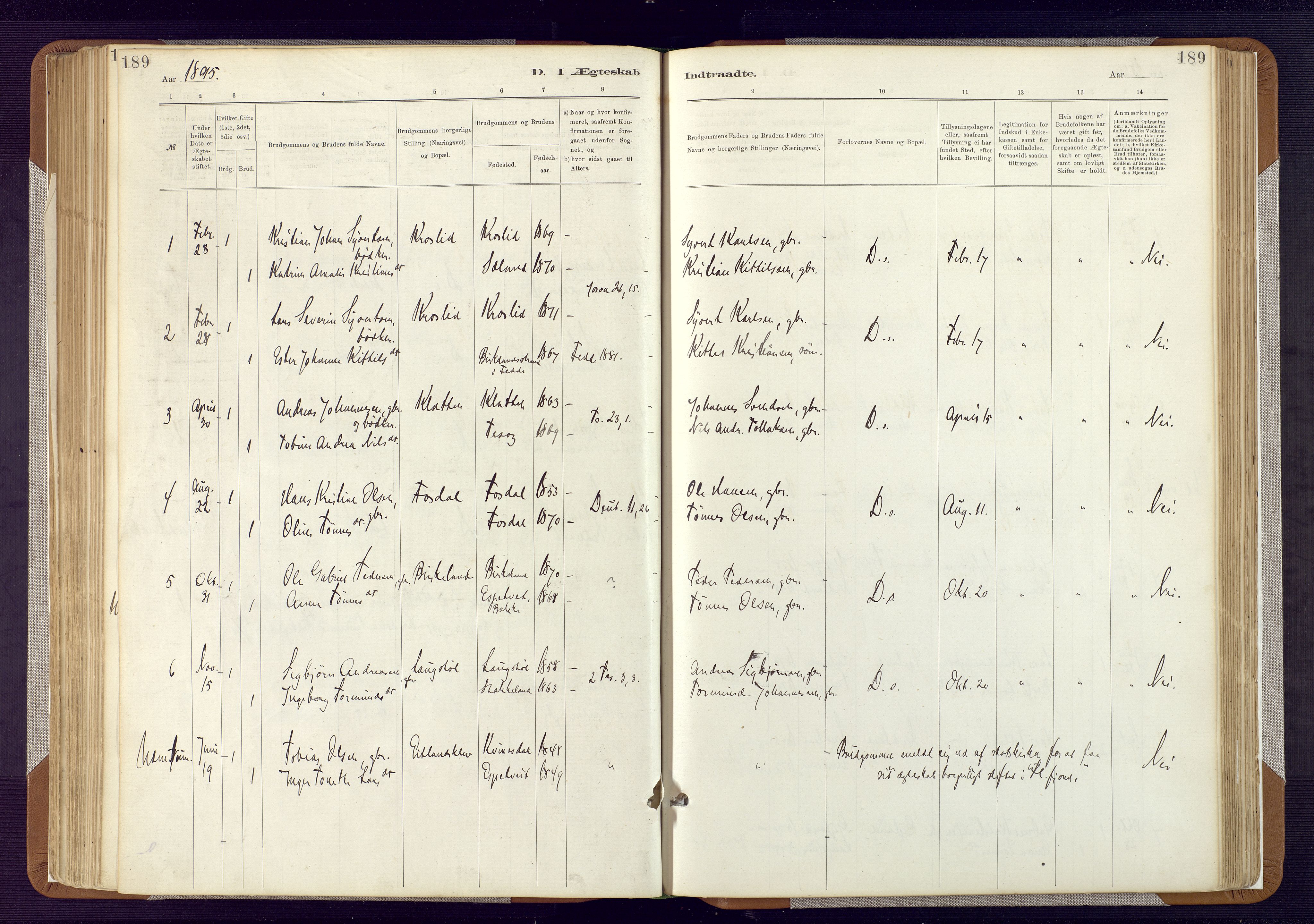 Bakke sokneprestkontor, SAK/1111-0002/F/Fa/Fab/L0003: Parish register (official) no. A 3, 1884-1921, p. 189