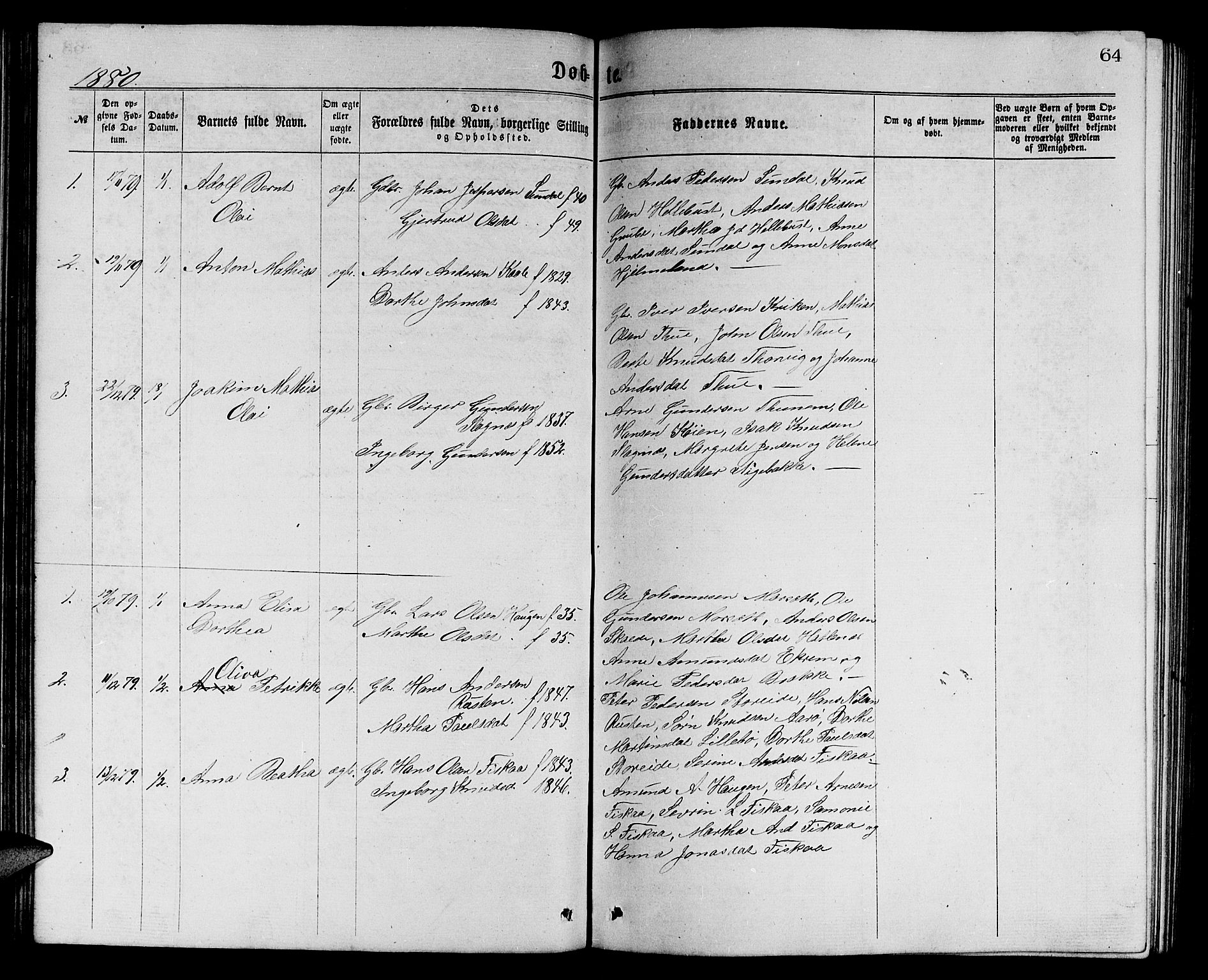 Ministerialprotokoller, klokkerbøker og fødselsregistre - Møre og Romsdal, SAT/A-1454/501/L0016: Parish register (copy) no. 501C02, 1868-1884, p. 64