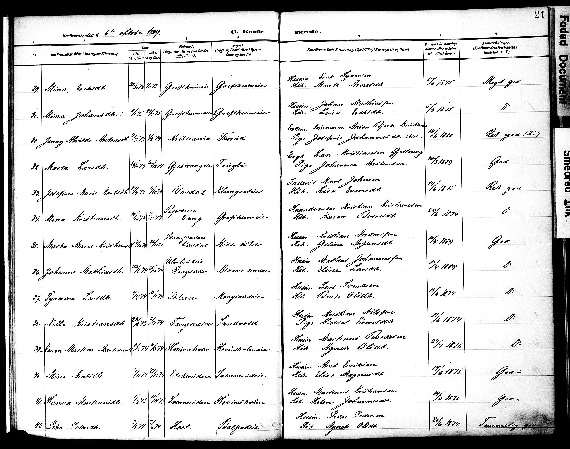 Nes prestekontor, Hedmark, AV/SAH-PREST-020/K/Ka/L0010: Parish register (official) no. 10, 1887-1905, p. 21