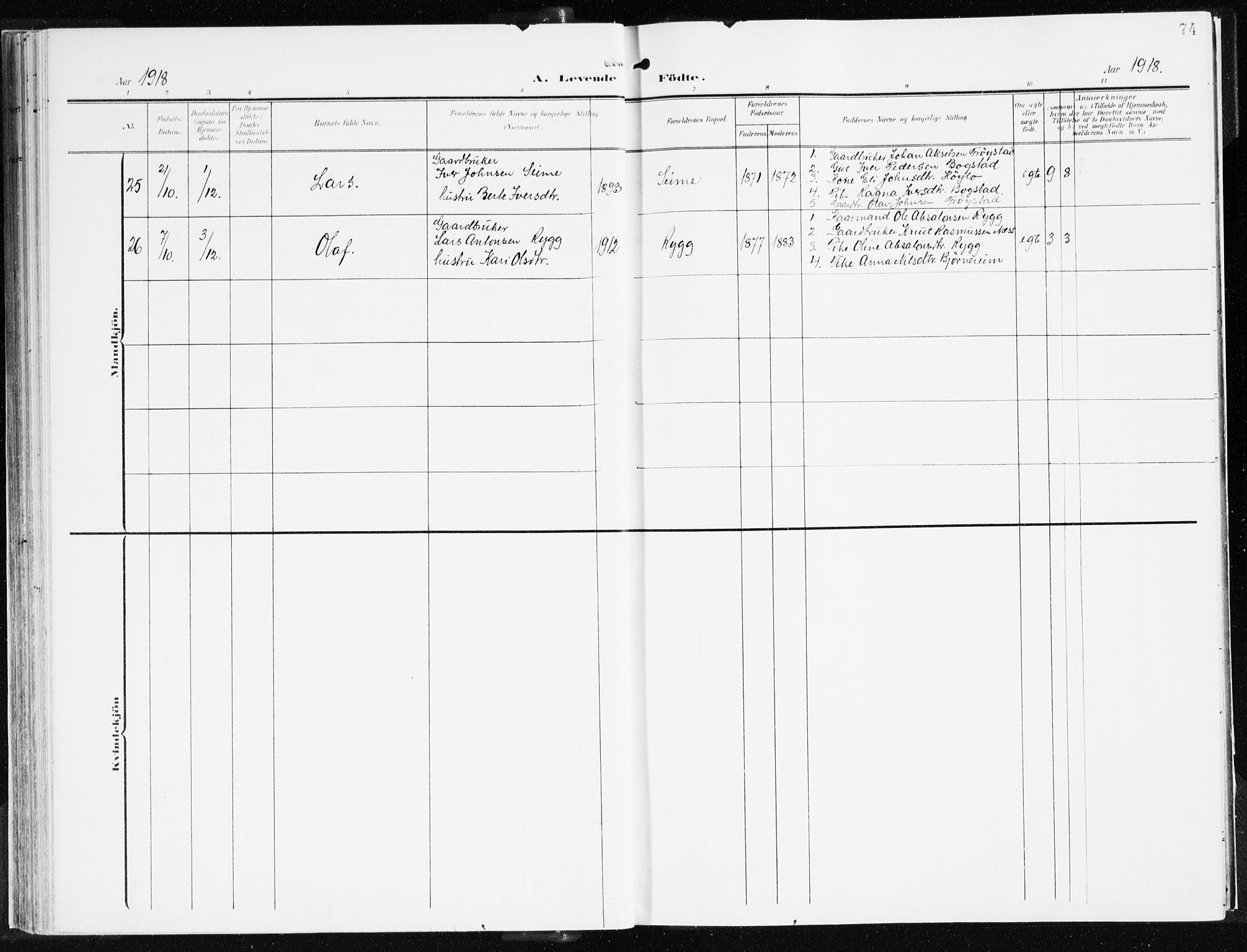 Gloppen sokneprestembete, AV/SAB-A-80101/H/Haa/Haac/L0003: Parish register (official) no. C 3, 1904-1921, p. 74