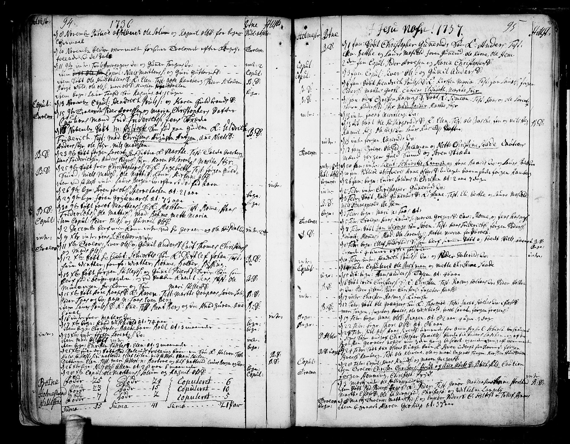 Botne kirkebøker, AV/SAKO-A-340/F/Fa/L0001a: Parish register (official) no. I 1A, 1707-1778, p. 94-95