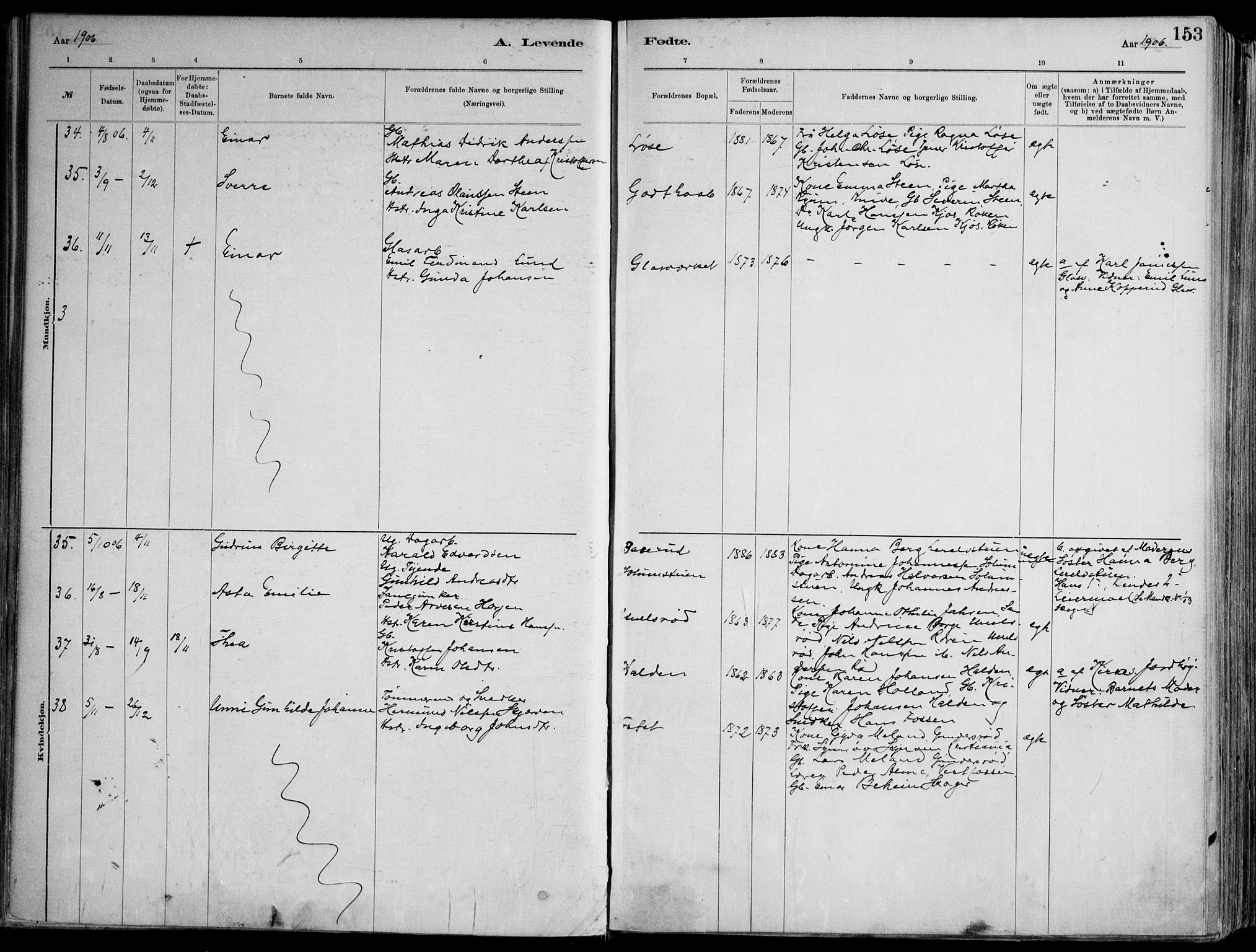 Skoger kirkebøker, AV/SAKO-A-59/F/Fa/L0006: Parish register (official) no. I 6, 1885-1910, p. 153