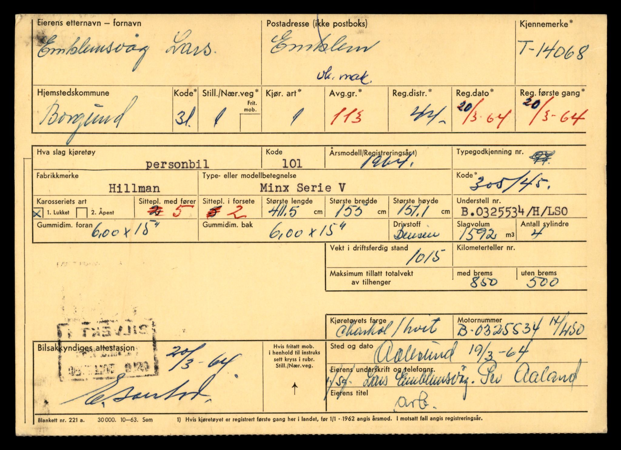 Møre og Romsdal vegkontor - Ålesund trafikkstasjon, AV/SAT-A-4099/F/Fe/L0042: Registreringskort for kjøretøy T 13906 - T 14079, 1927-1998, p. 2909
