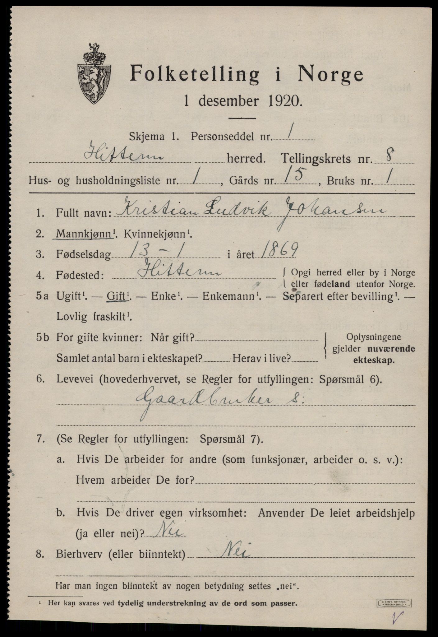 SAT, 1920 census for Hitra, 1920, p. 2613