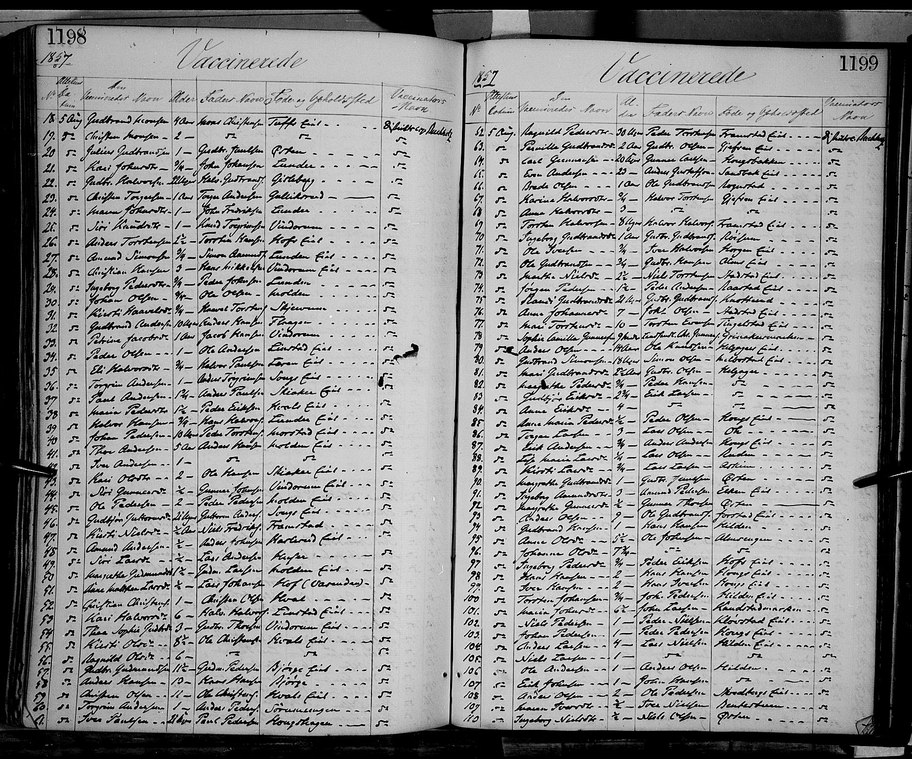 Gran prestekontor, SAH/PREST-112/H/Ha/Haa/L0012: Parish register (official) no. 12, 1856-1874, p. 1198-1199