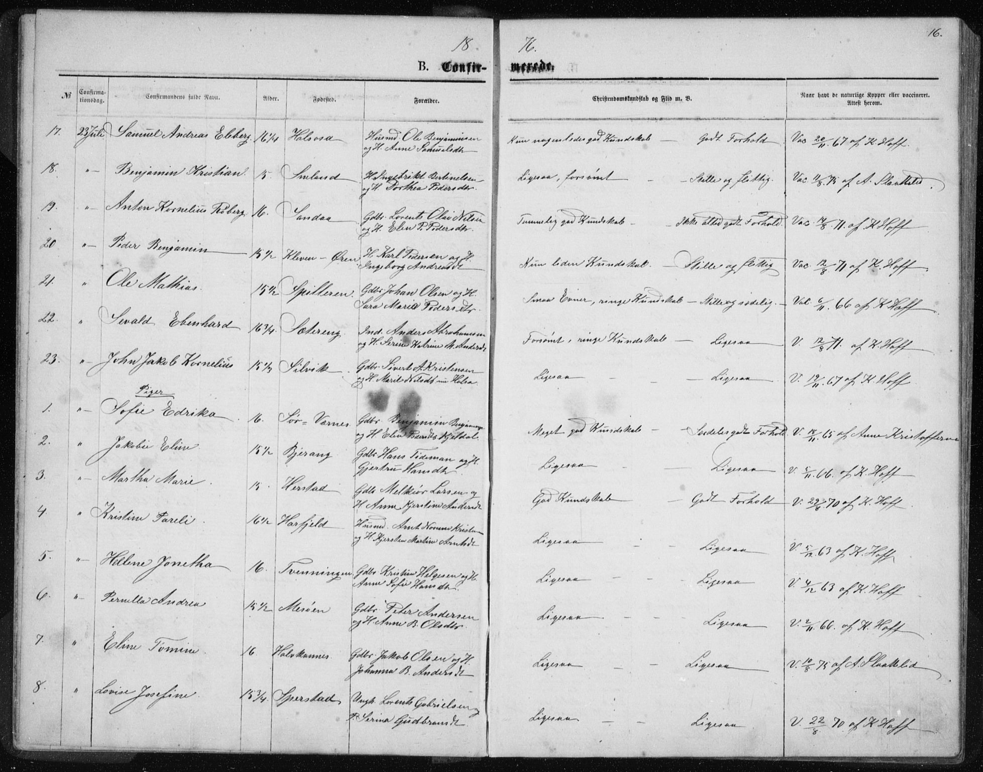 Ministerialprotokoller, klokkerbøker og fødselsregistre - Nordland, AV/SAT-A-1459/843/L0635: Parish register (copy) no. 843C04, 1872-1887, p. 16