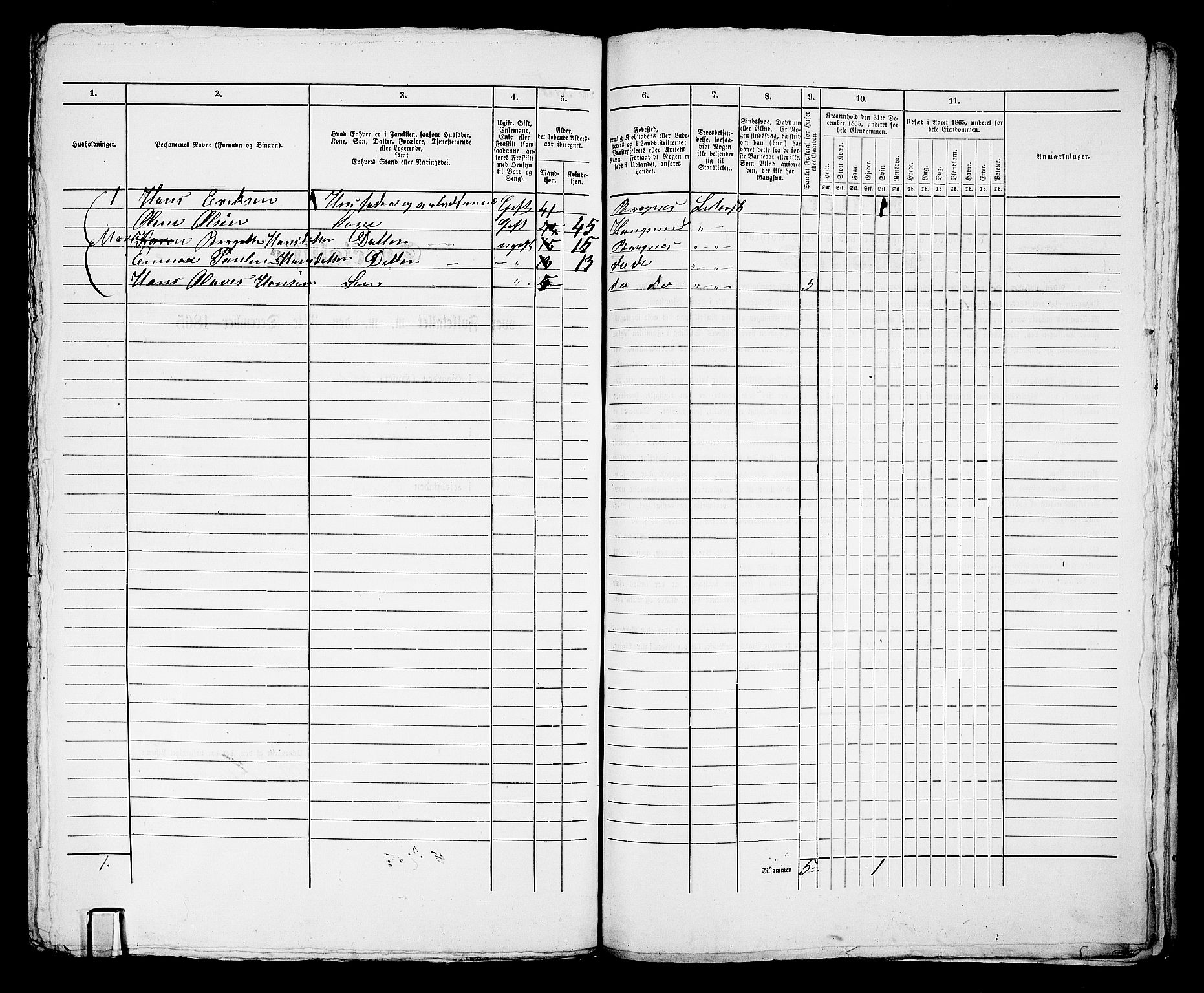 RA, 1865 census for Bragernes in Drammen, 1865, p. 1204