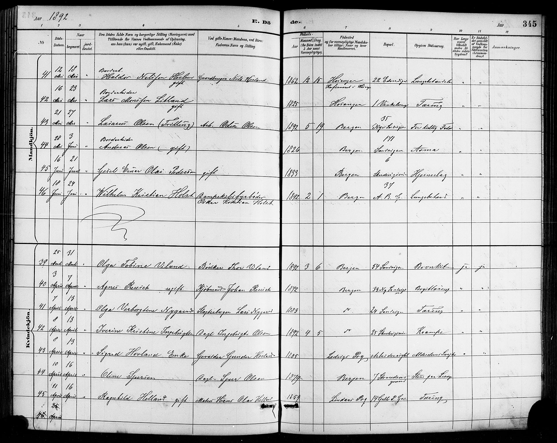 Sandviken Sokneprestembete, AV/SAB-A-77601/H/Hb/L0002: Parish register (copy) no. A 3, 1888-1902, p. 345