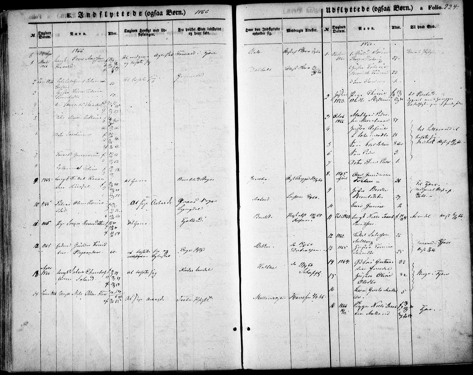 Hommedal sokneprestkontor, SAK/1111-0023/F/Fa/Fab/L0005: Parish register (official) no. A 5, 1861-1877, p. 224