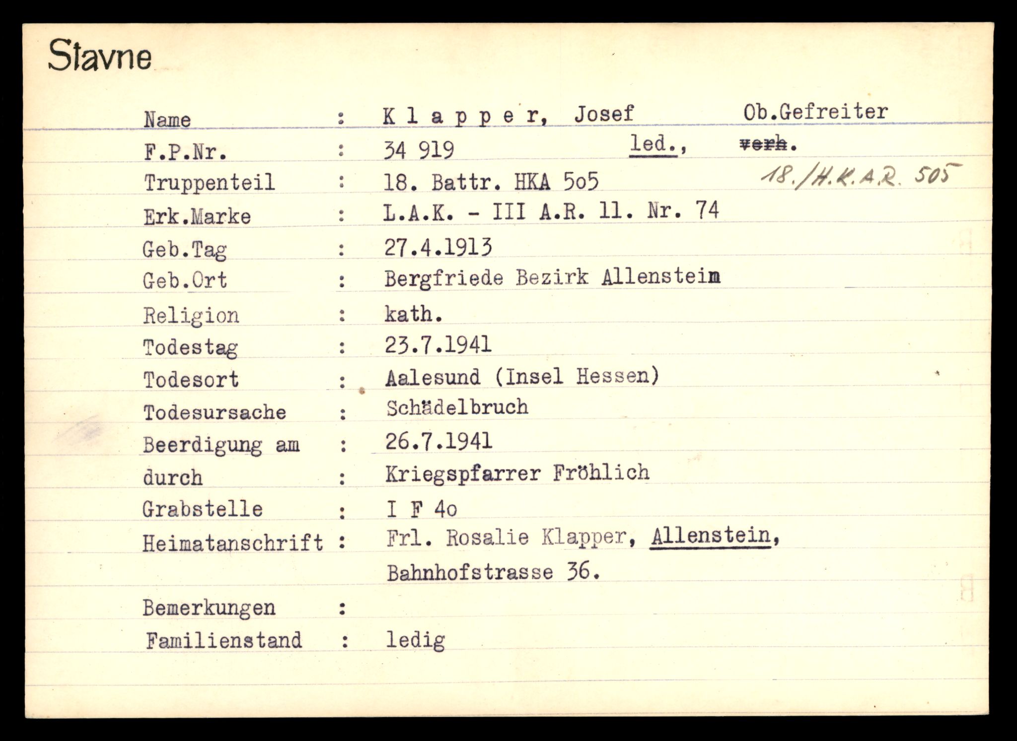 Distriktskontoret for krigsgraver, AV/SAT-A-5030/E/L0003: Kasett/kartotek over tysk Krigskirkegård Stavne, 1945, p. 673