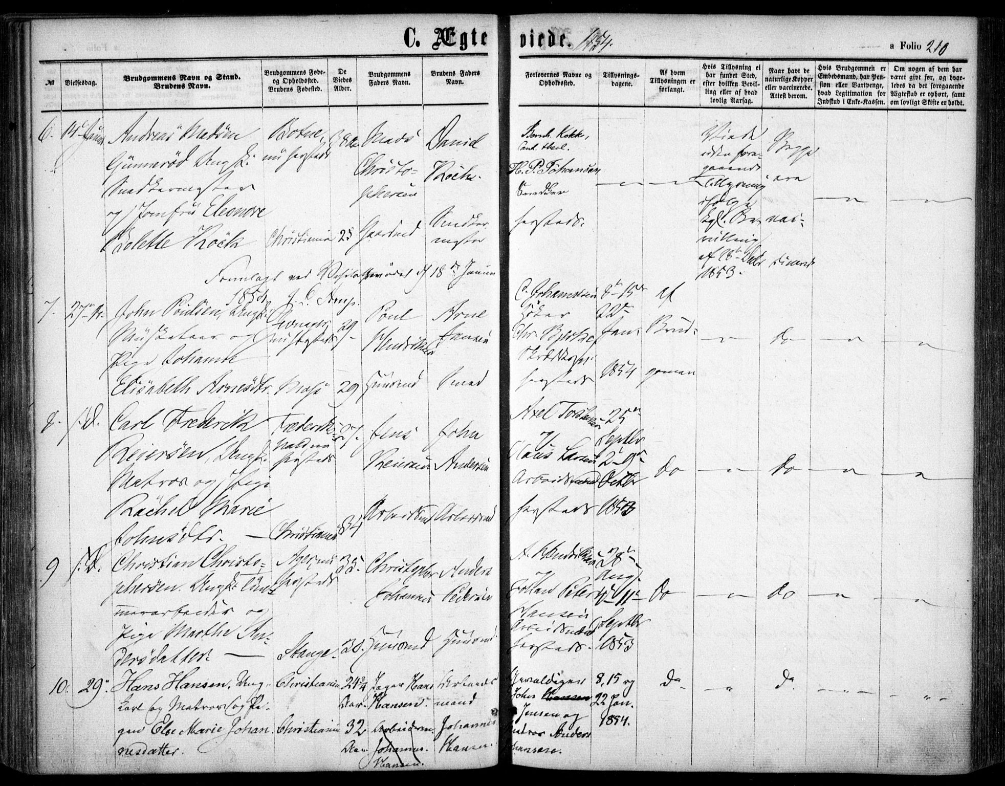 Oslo domkirke Kirkebøker, SAO/A-10752/F/Fa/L0020: Parish register (official) no. 20, 1848-1865, p. 210