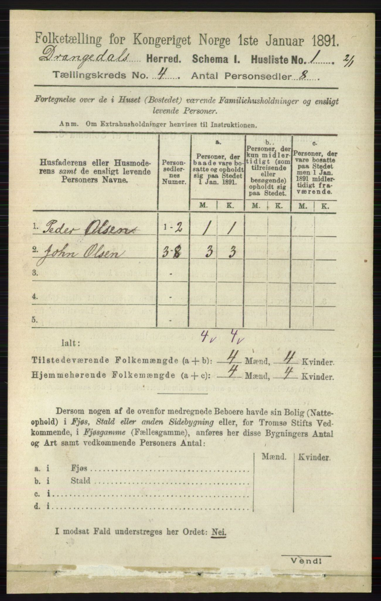 RA, 1891 census for 0817 Drangedal, 1891, p. 1247