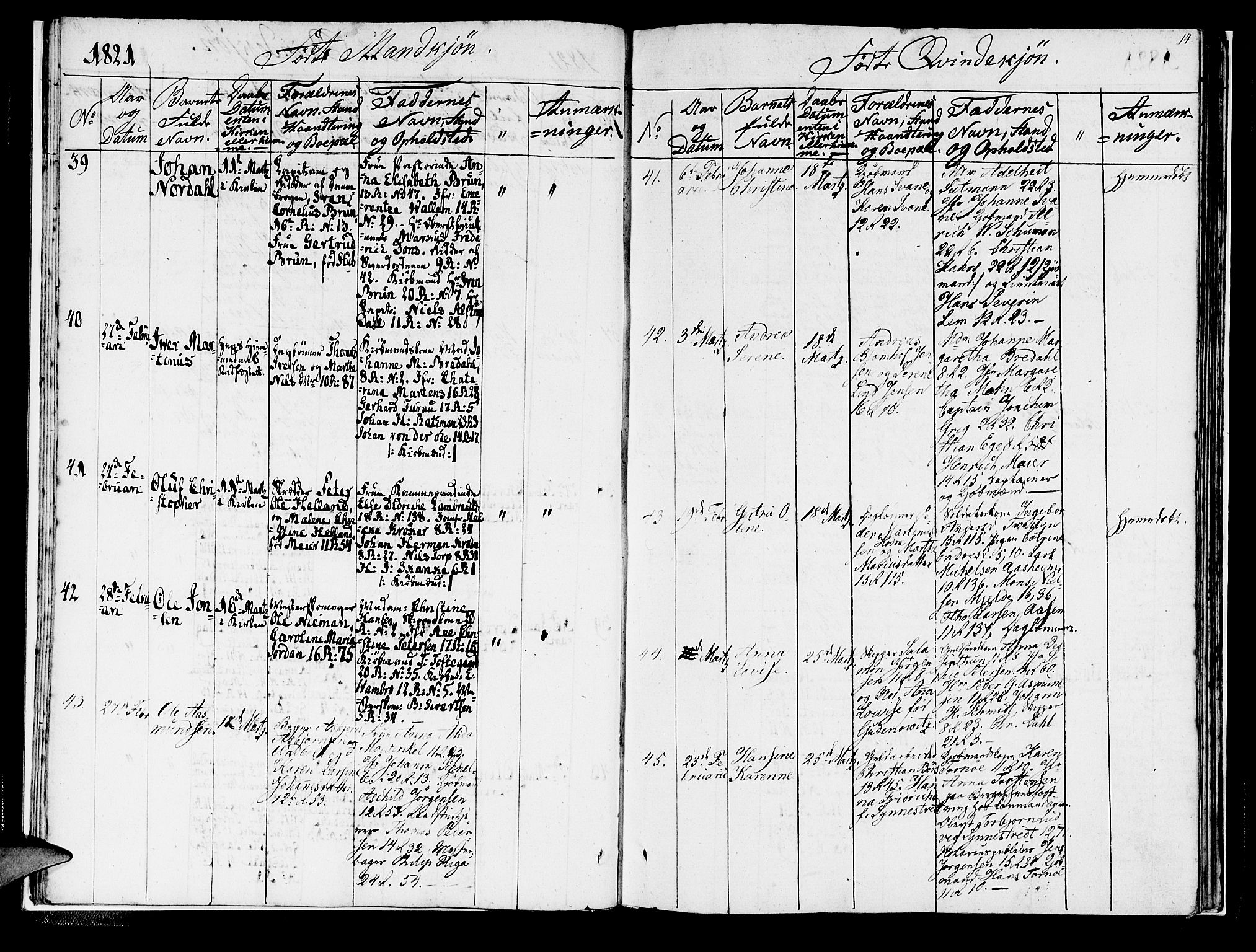 Domkirken sokneprestembete, SAB/A-74801/H/Haa/L0011: Parish register (official) no. A 11, 1820-1821, p. 14