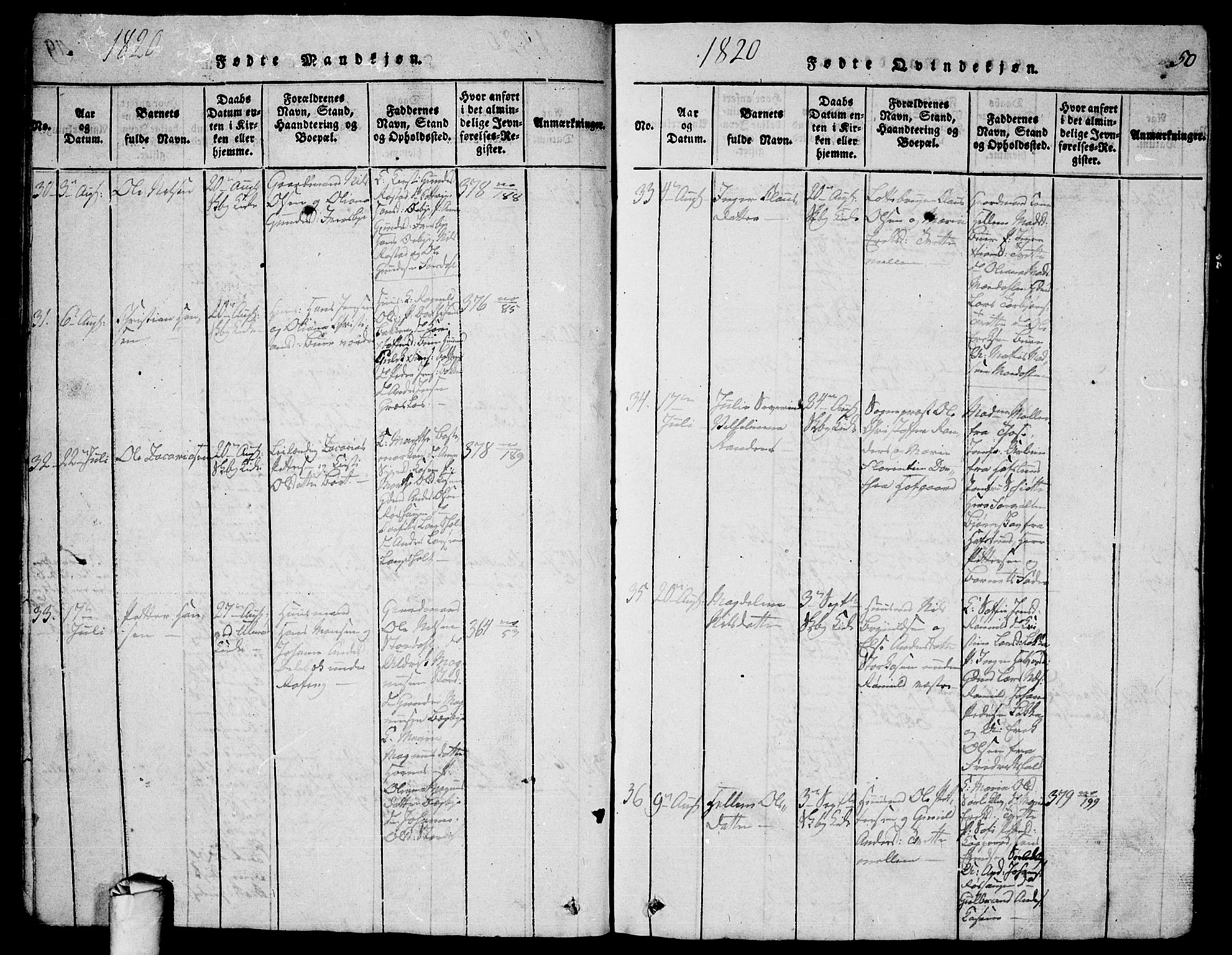 Skjeberg prestekontor Kirkebøker, SAO/A-10923/G/Ga/L0001: Parish register (copy) no. I 1, 1815-1830, p. 50