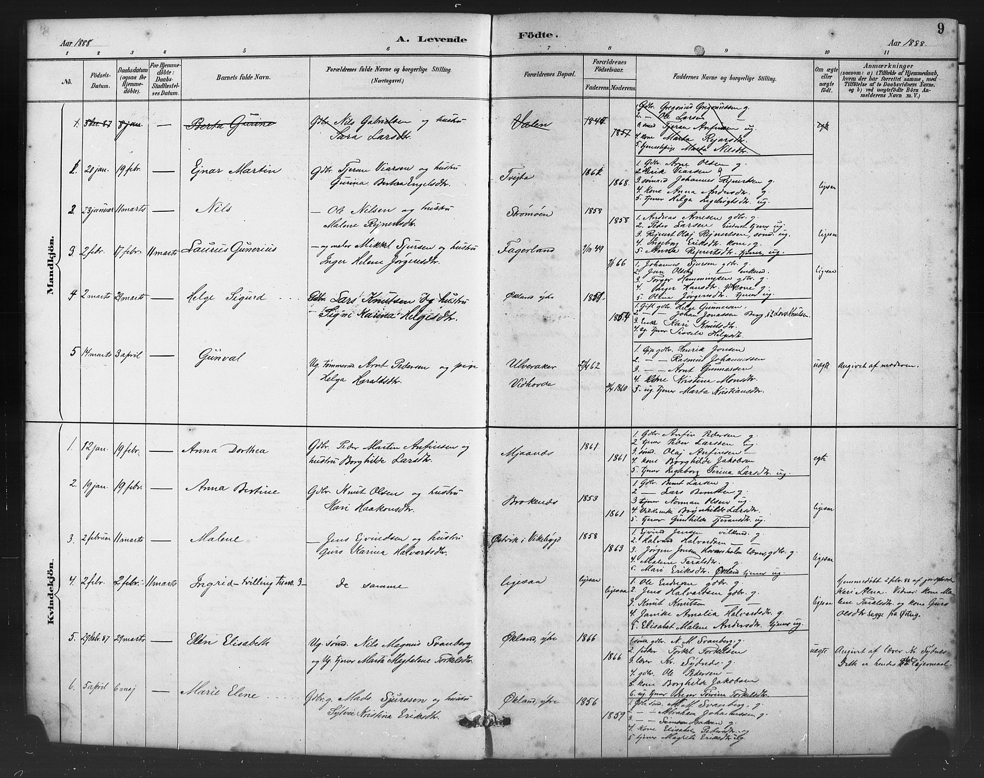 Sveio Sokneprestembete, AV/SAB-A-78501/H/Hab: Parish register (copy) no. B 2, 1887-1911, p. 9