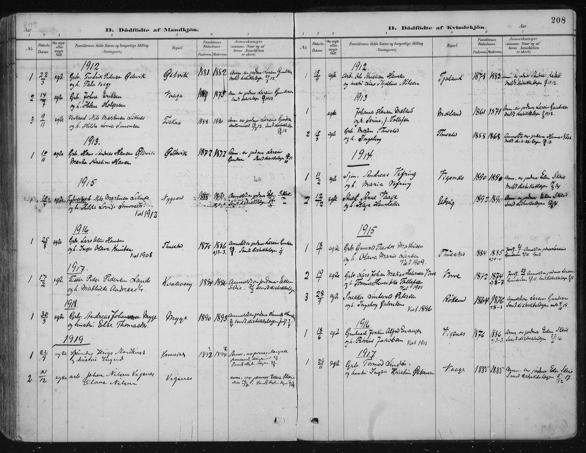 Avaldsnes sokneprestkontor, SAST/A -101851/H/Ha/Haa/L0017: Parish register (official) no. A 17, 1889-1920, p. 208