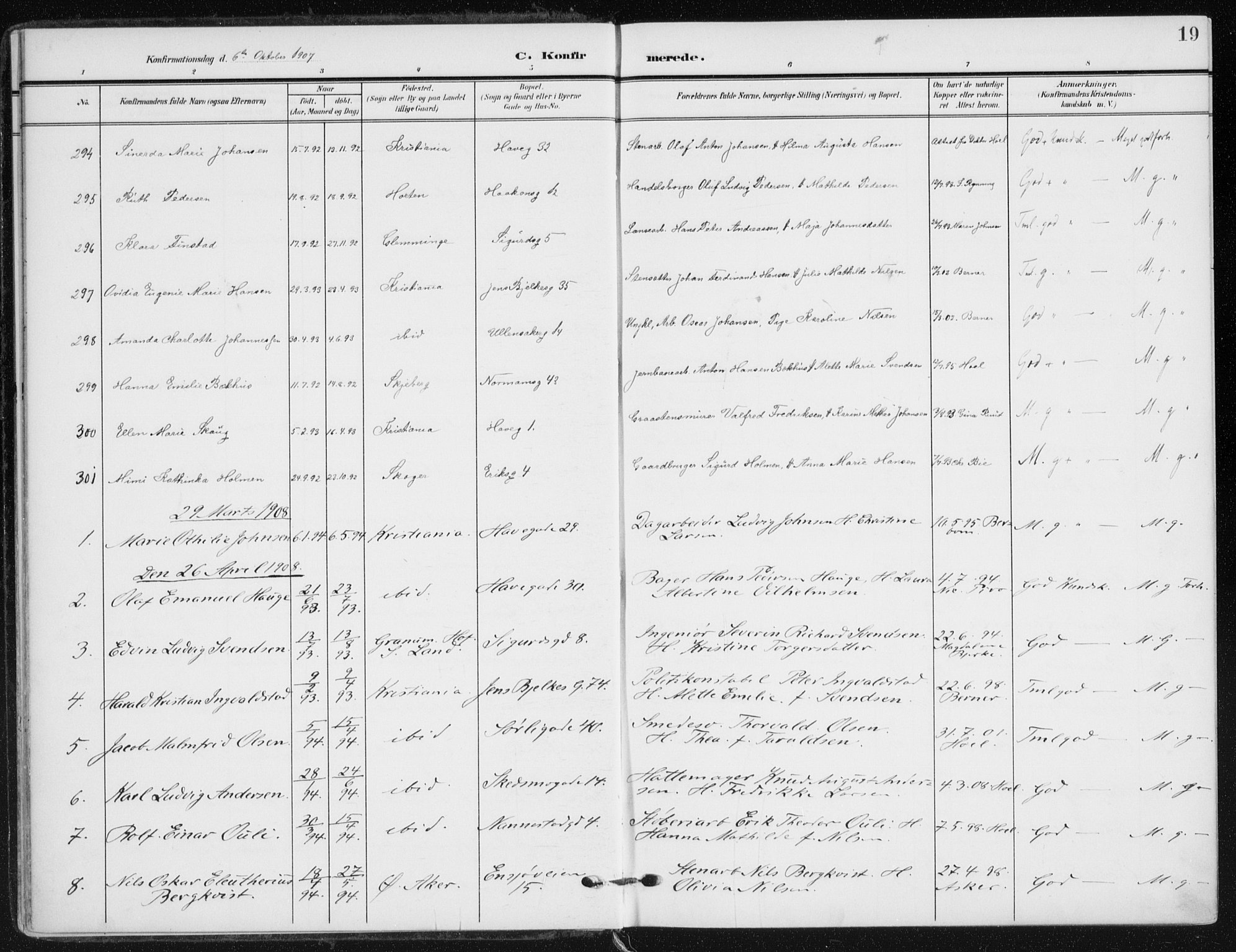 Kampen prestekontor Kirkebøker, SAO/A-10853/F/Fa/L0011: Parish register (official) no. I 11, 1907-1917, p. 19