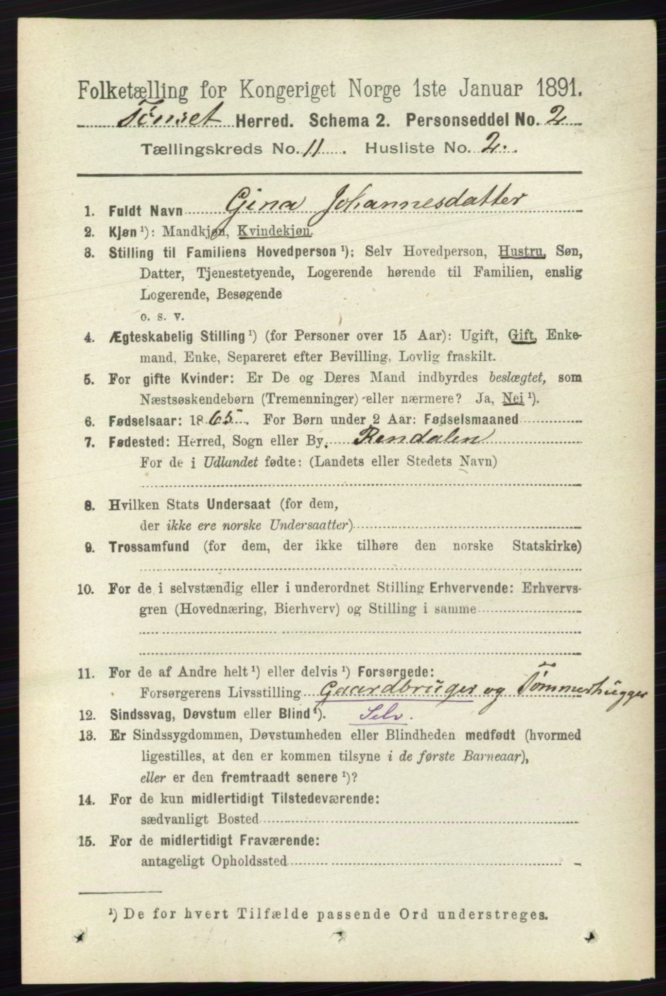 RA, 1891 census for 0437 Tynset, 1891, p. 3015