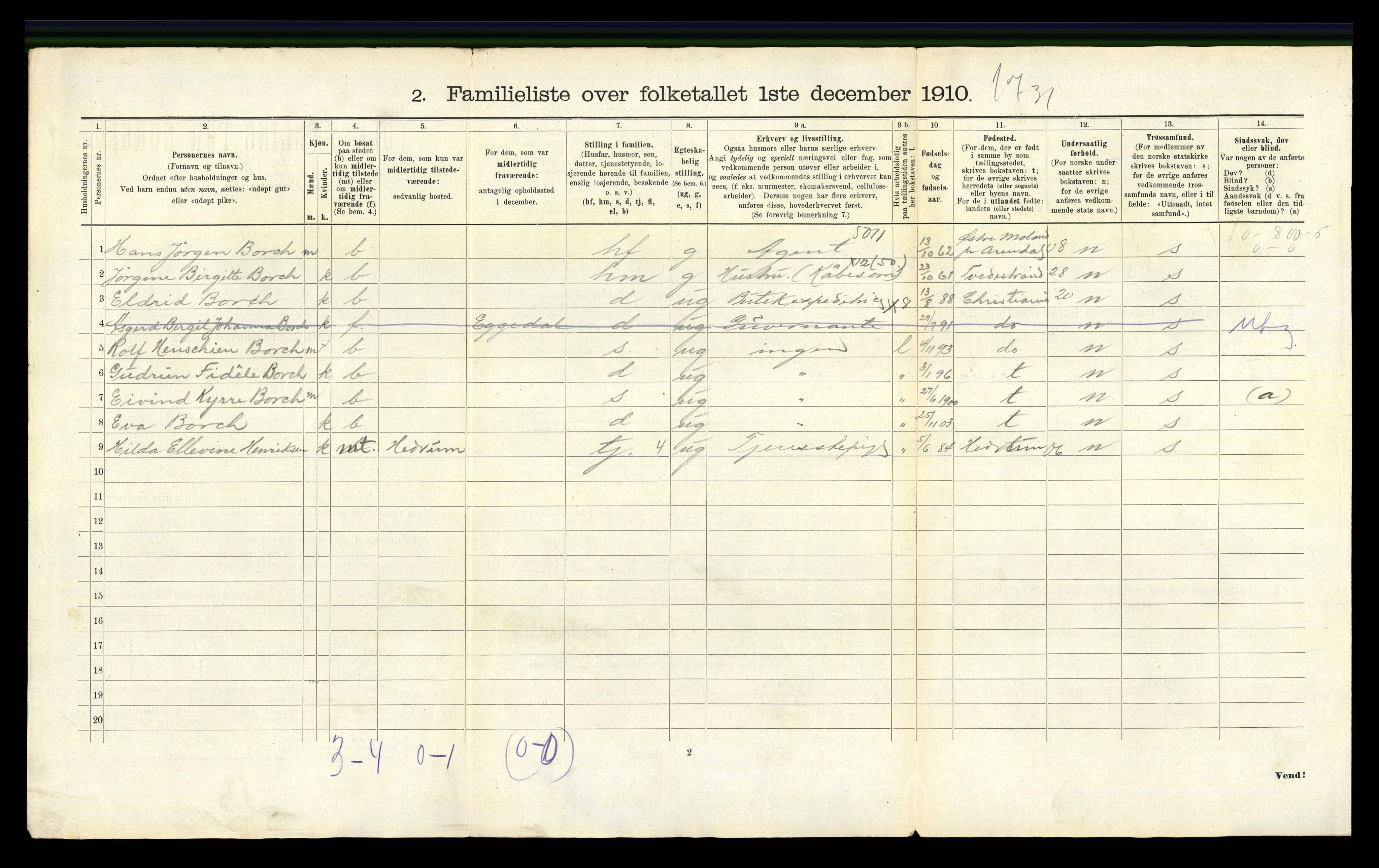 RA, 1910 census for Larvik, 1910, p. 6318