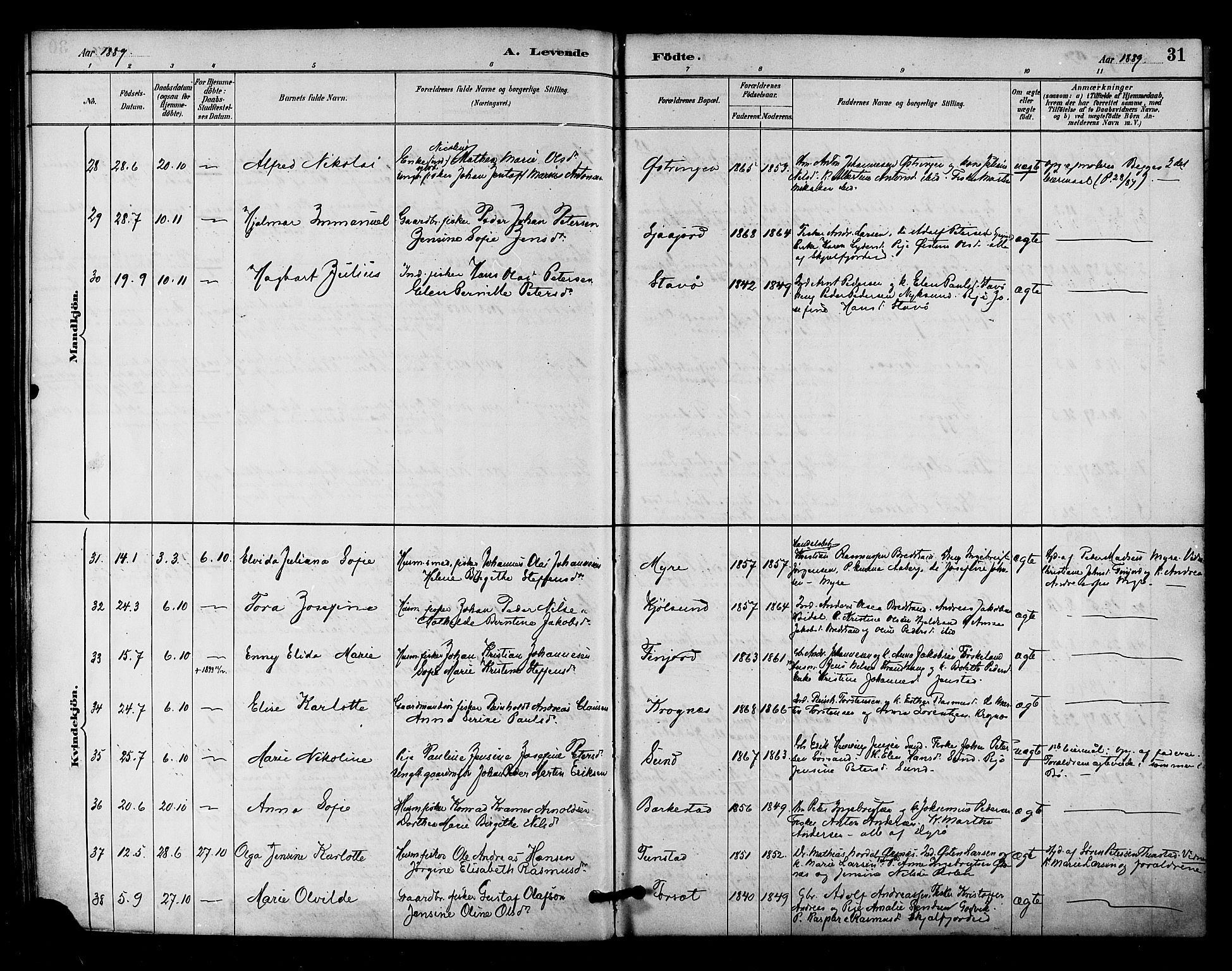 Ministerialprotokoller, klokkerbøker og fødselsregistre - Nordland, AV/SAT-A-1459/893/L1337: Parish register (official) no. 893A09, 1885-1893, p. 31