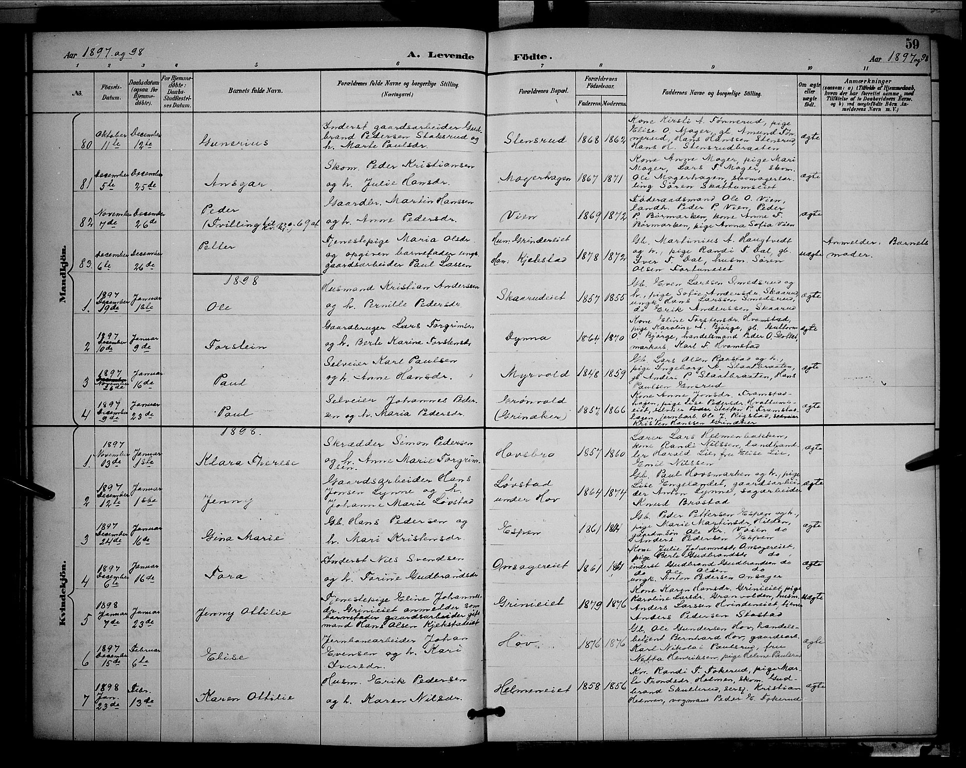 Gran prestekontor, SAH/PREST-112/H/Ha/Hab/L0005: Parish register (copy) no. 5, 1892-1900, p. 59