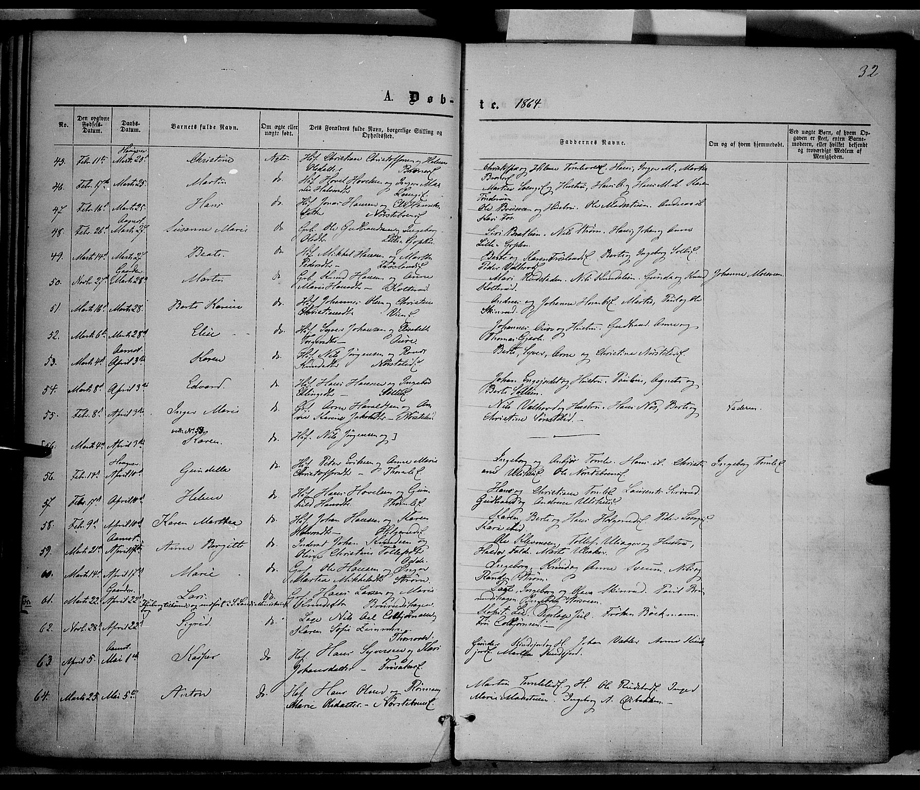 Nordre Land prestekontor, AV/SAH-PREST-124/H/Ha/Haa/L0001: Parish register (official) no. 1, 1860-1871, p. 32