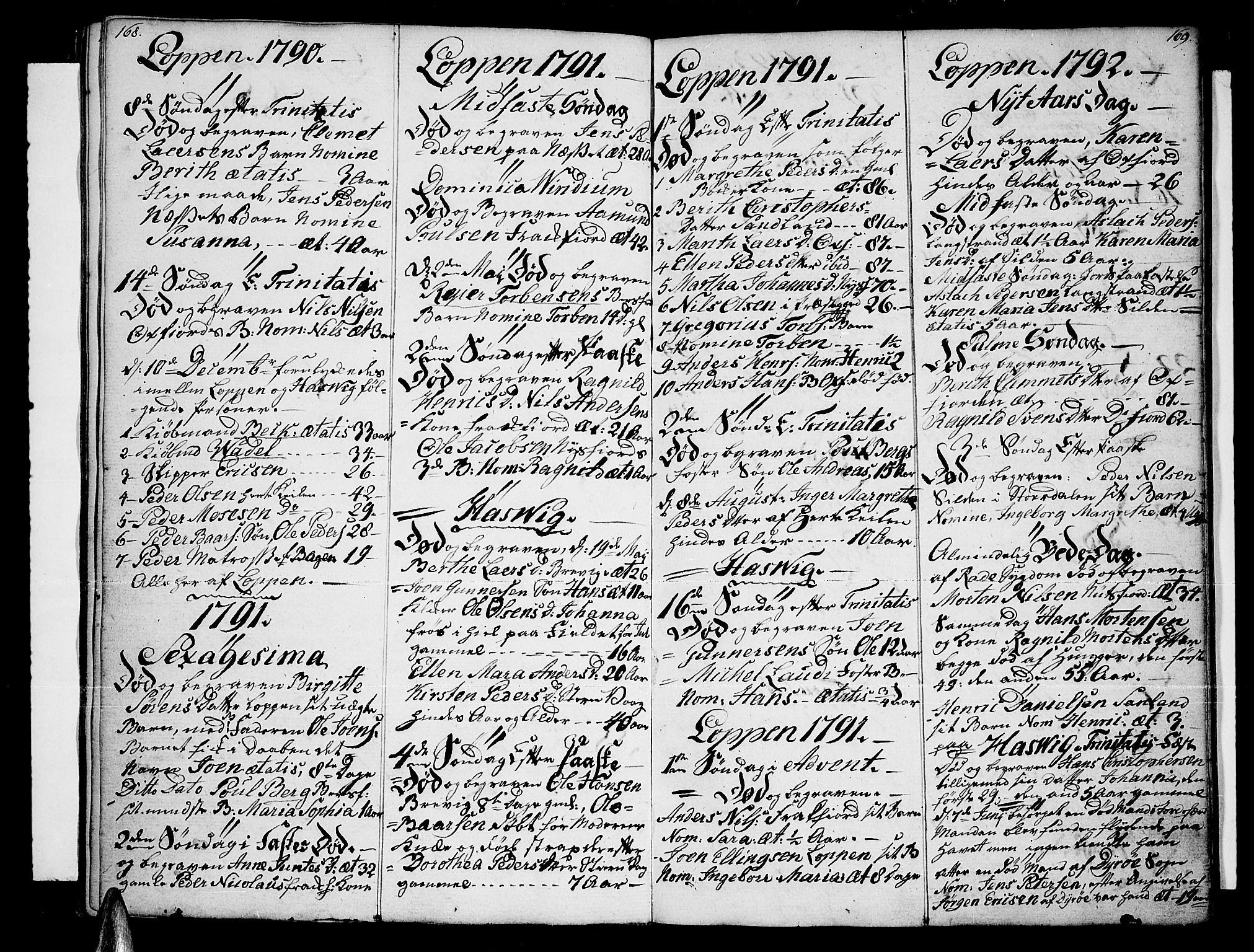 Loppa sokneprestkontor, SATØ/S-1339/H/Ha/L0002kirke: Parish register (official) no. 2, 1785-1821, p. 168-169