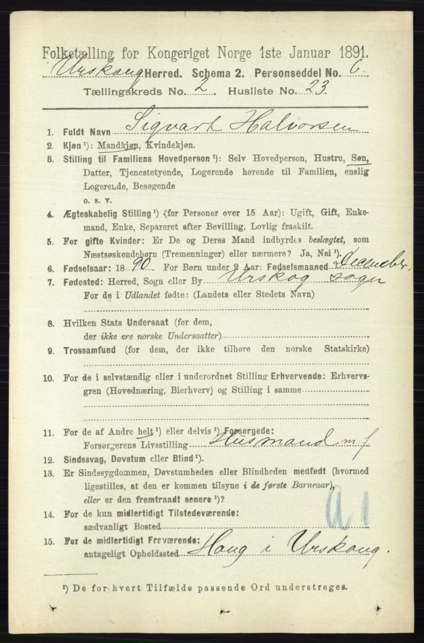 RA, 1891 census for 0224 Aurskog, 1891, p. 352