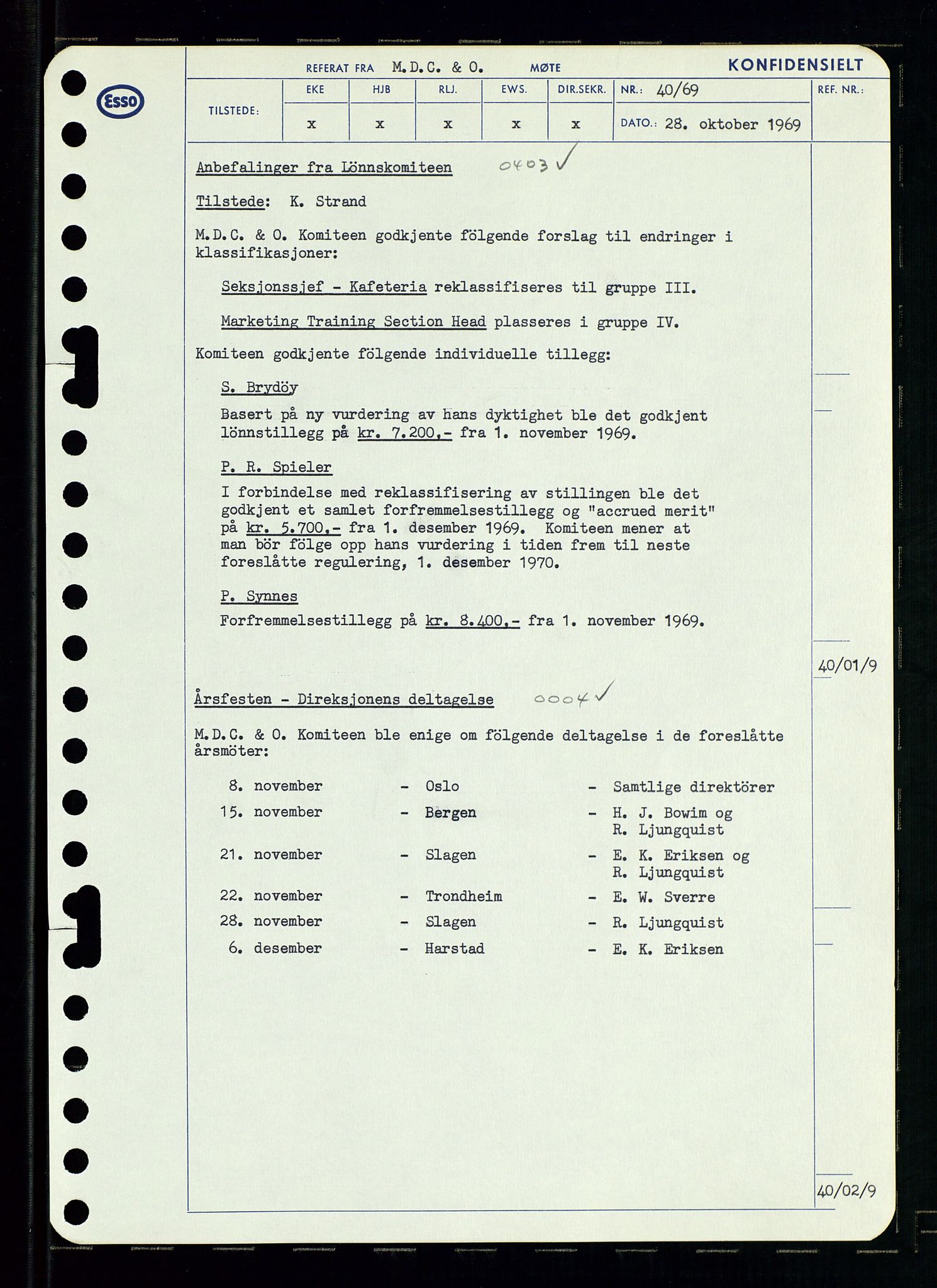 Pa 0982 - Esso Norge A/S, AV/SAST-A-100448/A/Aa/L0003/0001: Den administrerende direksjon Board minutes (styrereferater) og Bedriftforsamlingsprotokoll / Den administrerende direksjon Board minutes (styrereferater), 1969, p. 187