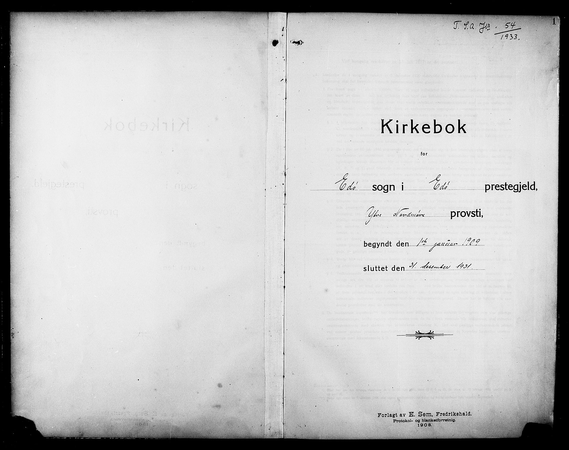 Ministerialprotokoller, klokkerbøker og fødselsregistre - Møre og Romsdal, SAT/A-1454/581/L0943: Parish register (copy) no. 581C01, 1909-1931, p. 1