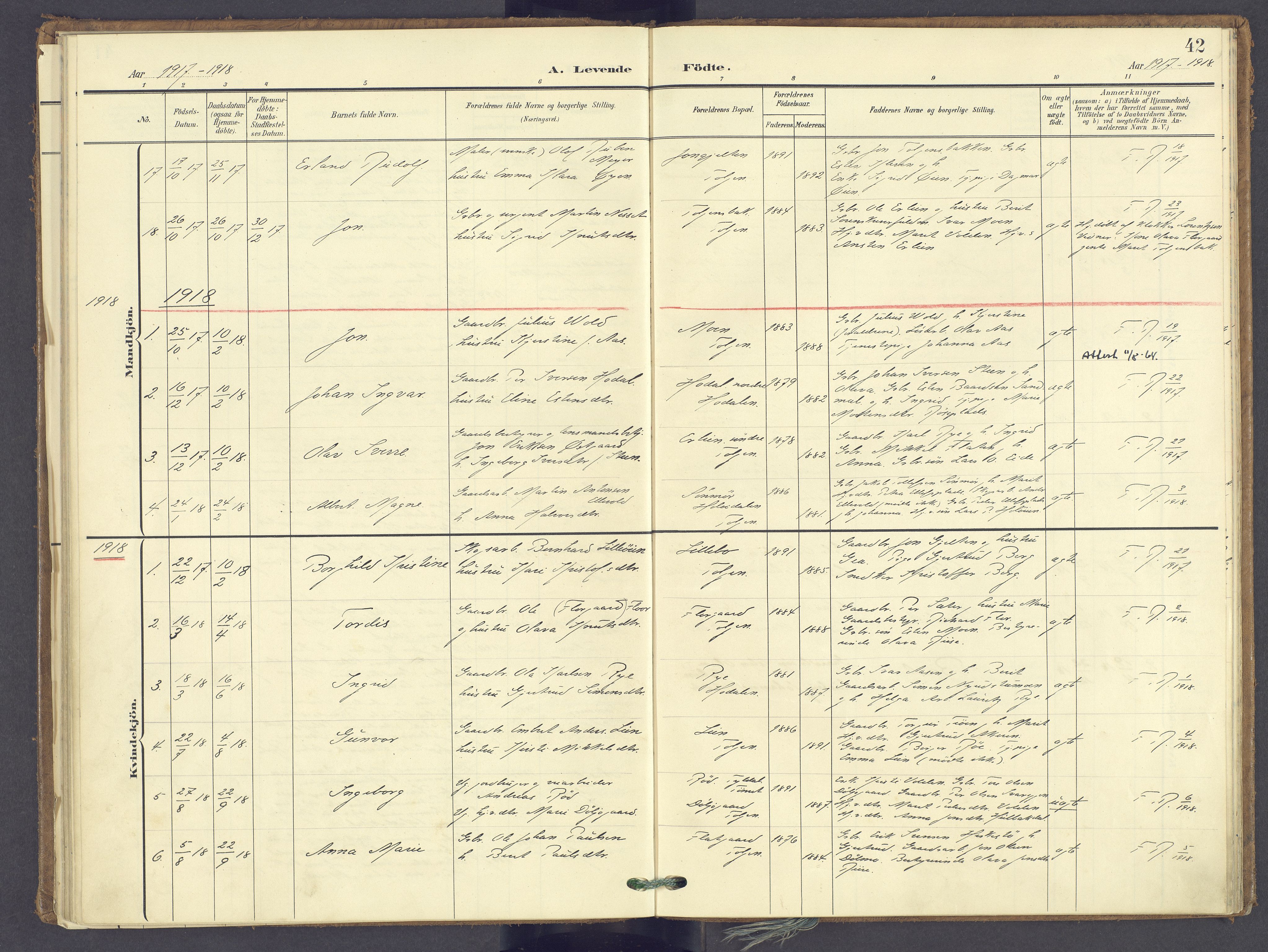Tolga prestekontor, SAH/PREST-062/K/L0014: Parish register (official) no. 14, 1903-1929, p. 42