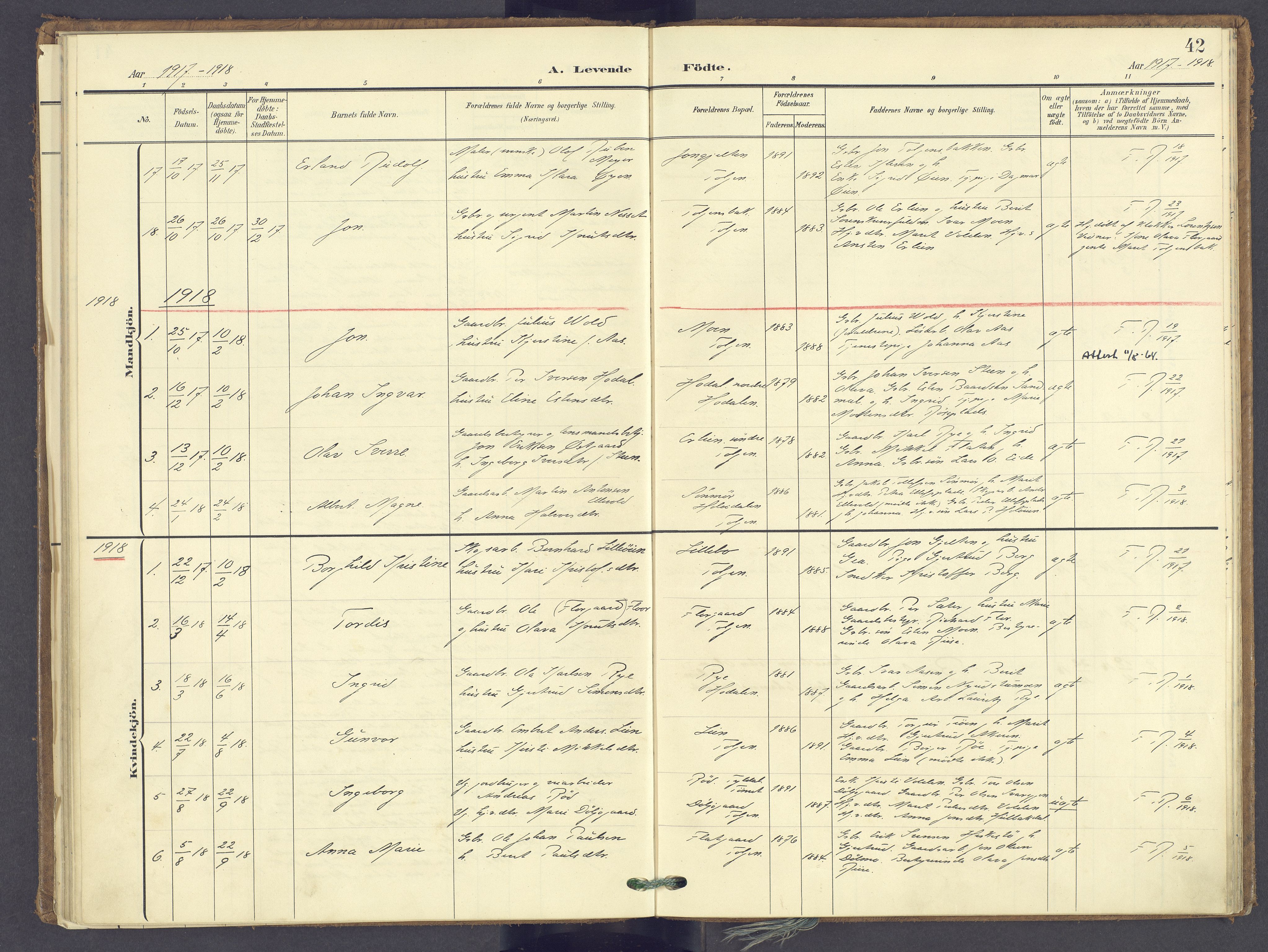 Tolga prestekontor, AV/SAH-PREST-062/K/L0014: Parish register (official) no. 14, 1903-1929, p. 42