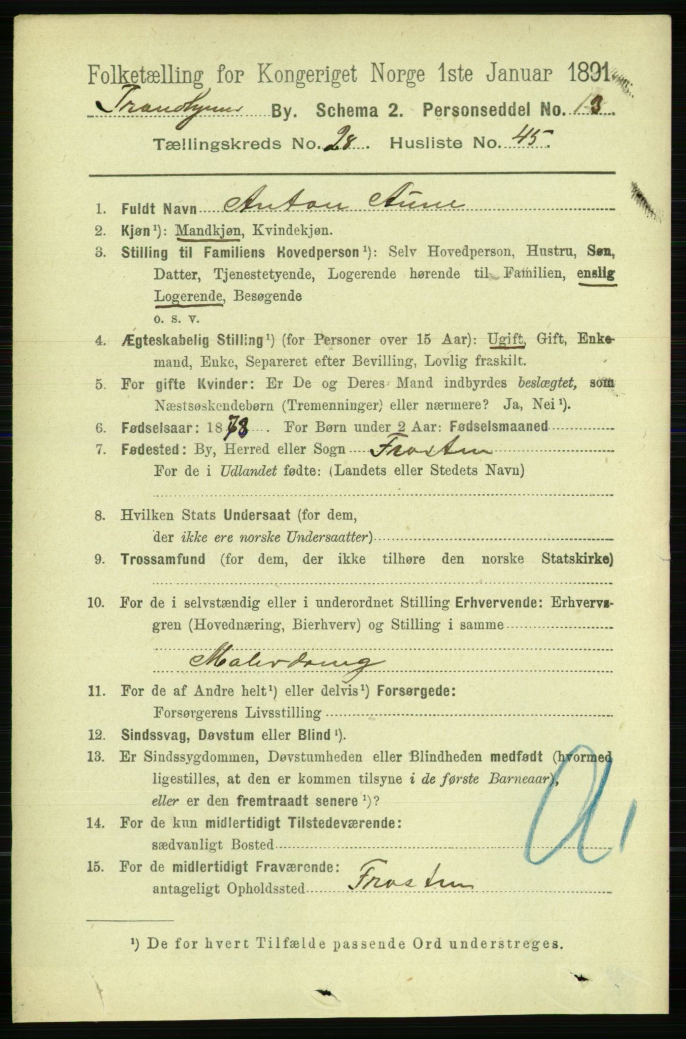 RA, 1891 census for 1601 Trondheim, 1891, p. 21580