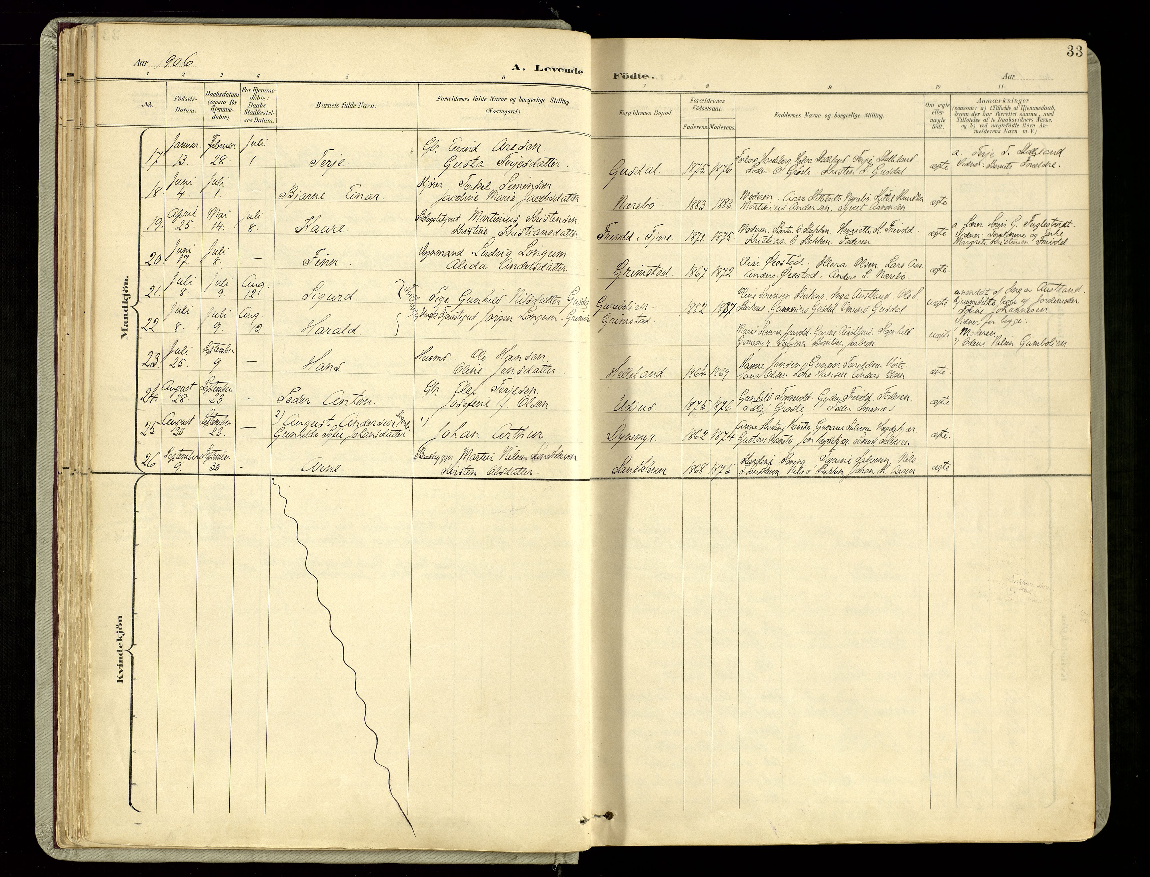 Hommedal sokneprestkontor, AV/SAK-1111-0023/F/Fa/Fab/L0007: Parish register (official) no. A 7, 1898-1924, p. 33