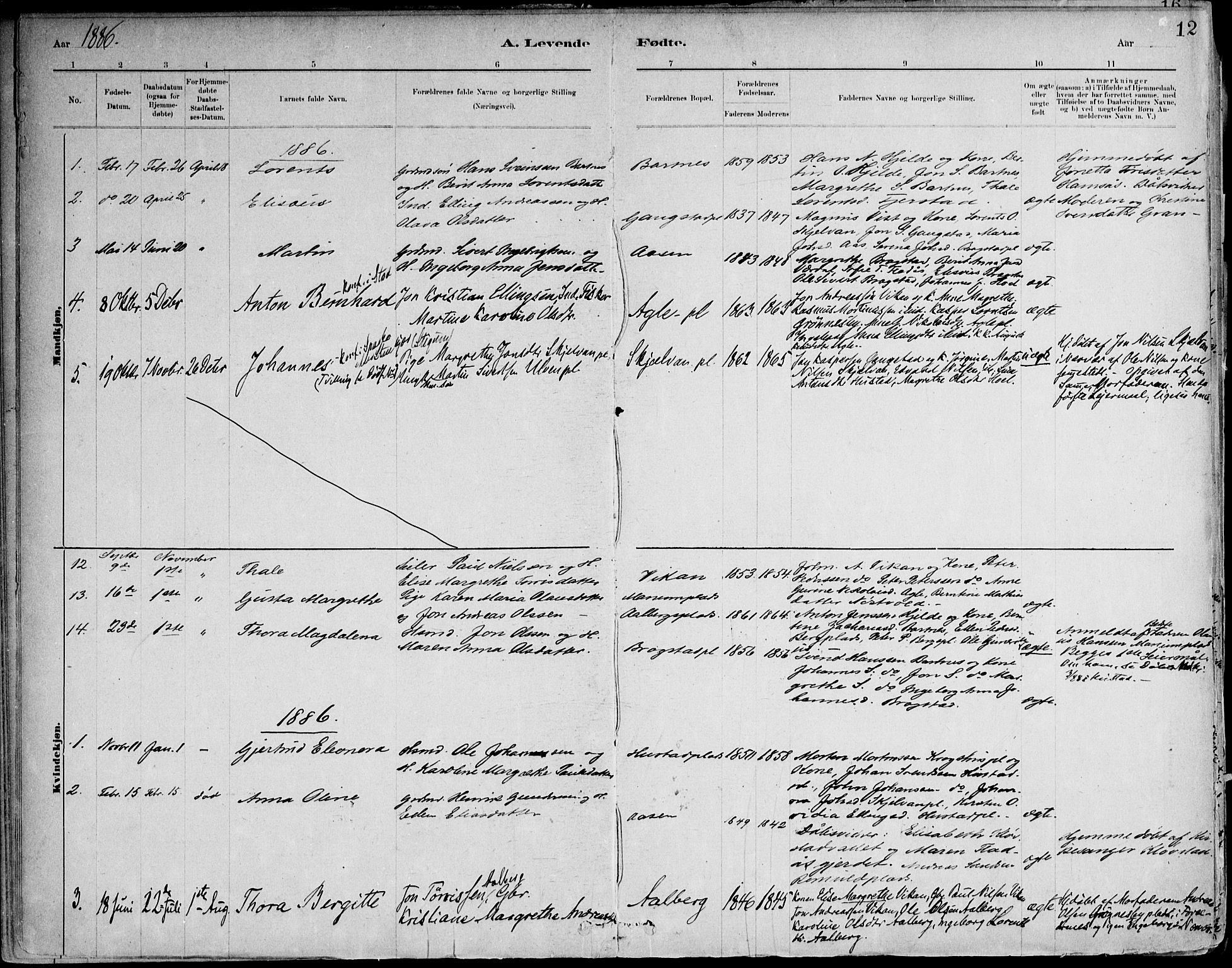 Ministerialprotokoller, klokkerbøker og fødselsregistre - Nord-Trøndelag, SAT/A-1458/732/L0316: Parish register (official) no. 732A01, 1879-1921, p. 12