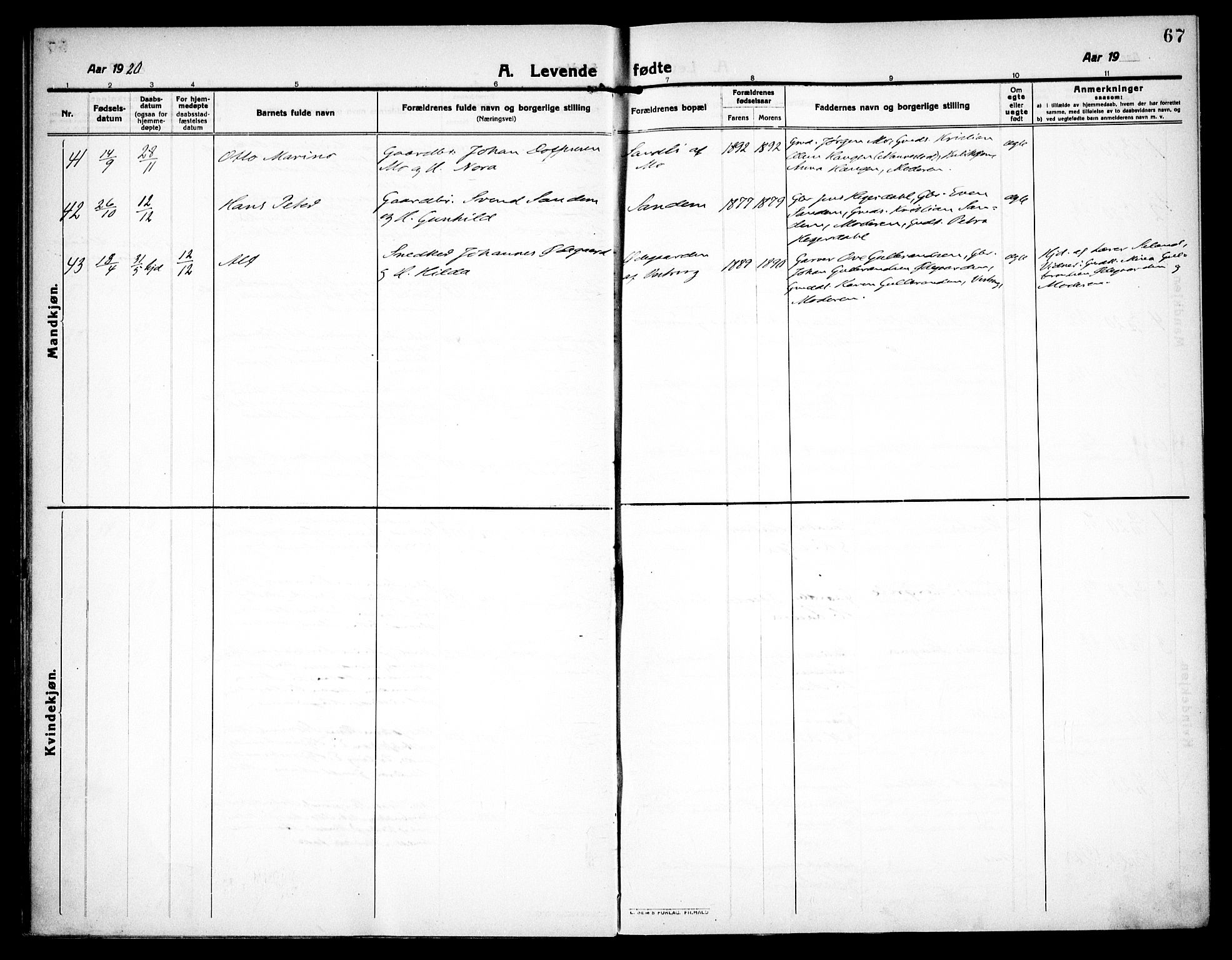 Høland prestekontor Kirkebøker, SAO/A-10346a/F/Fa/L0016: Parish register (official) no. I 16, 1912-1921, p. 67