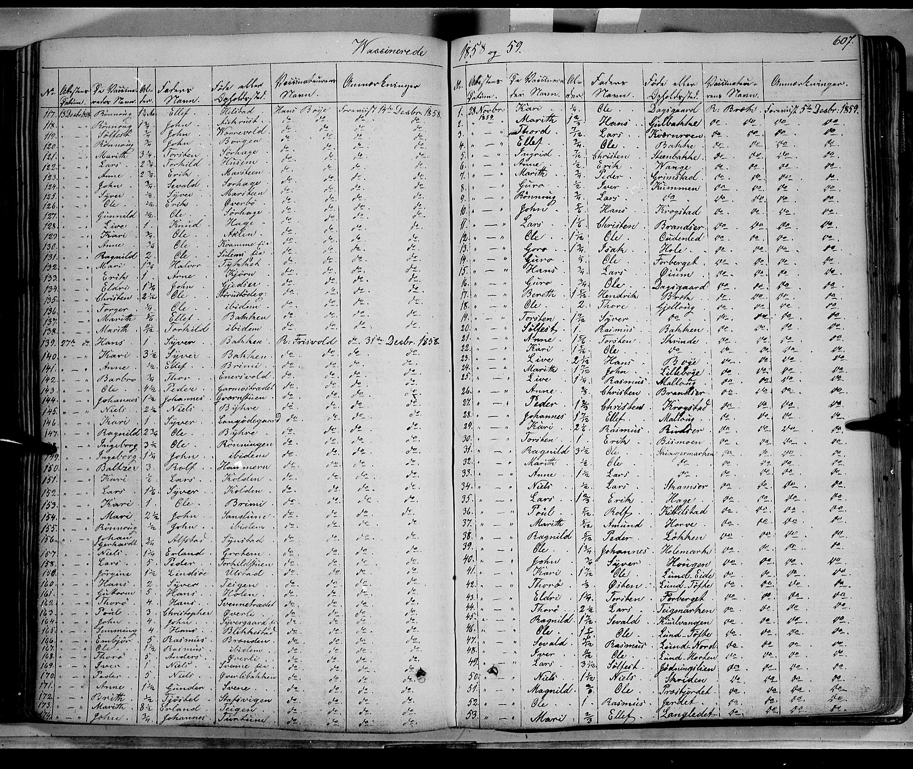 Lom prestekontor, SAH/PREST-070/K/L0006: Parish register (official) no. 6B, 1837-1863, p. 607