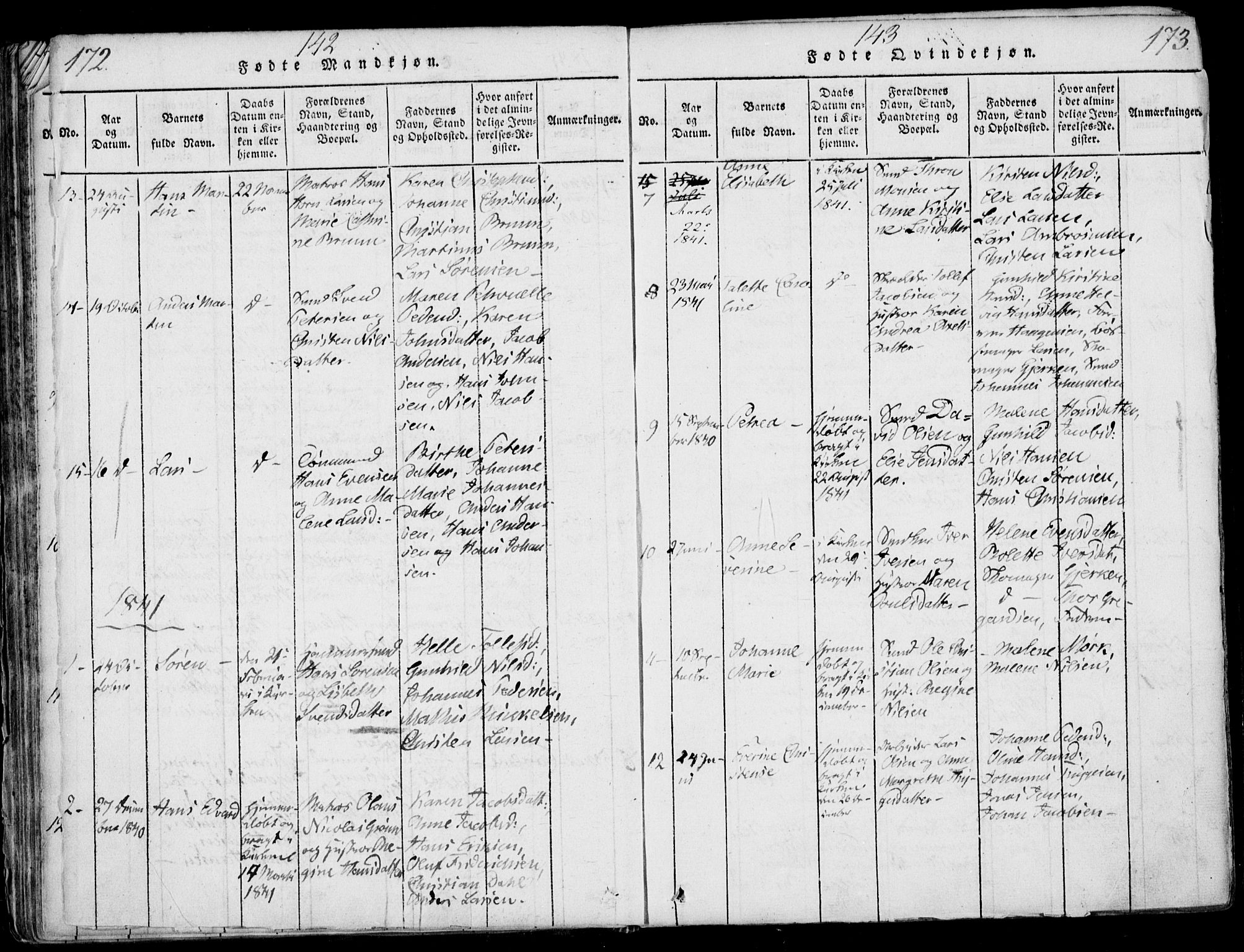 Larvik kirkebøker, SAKO/A-352/F/Fb/L0002: Parish register (official) no. II 2, 1818-1842, p. 172-173