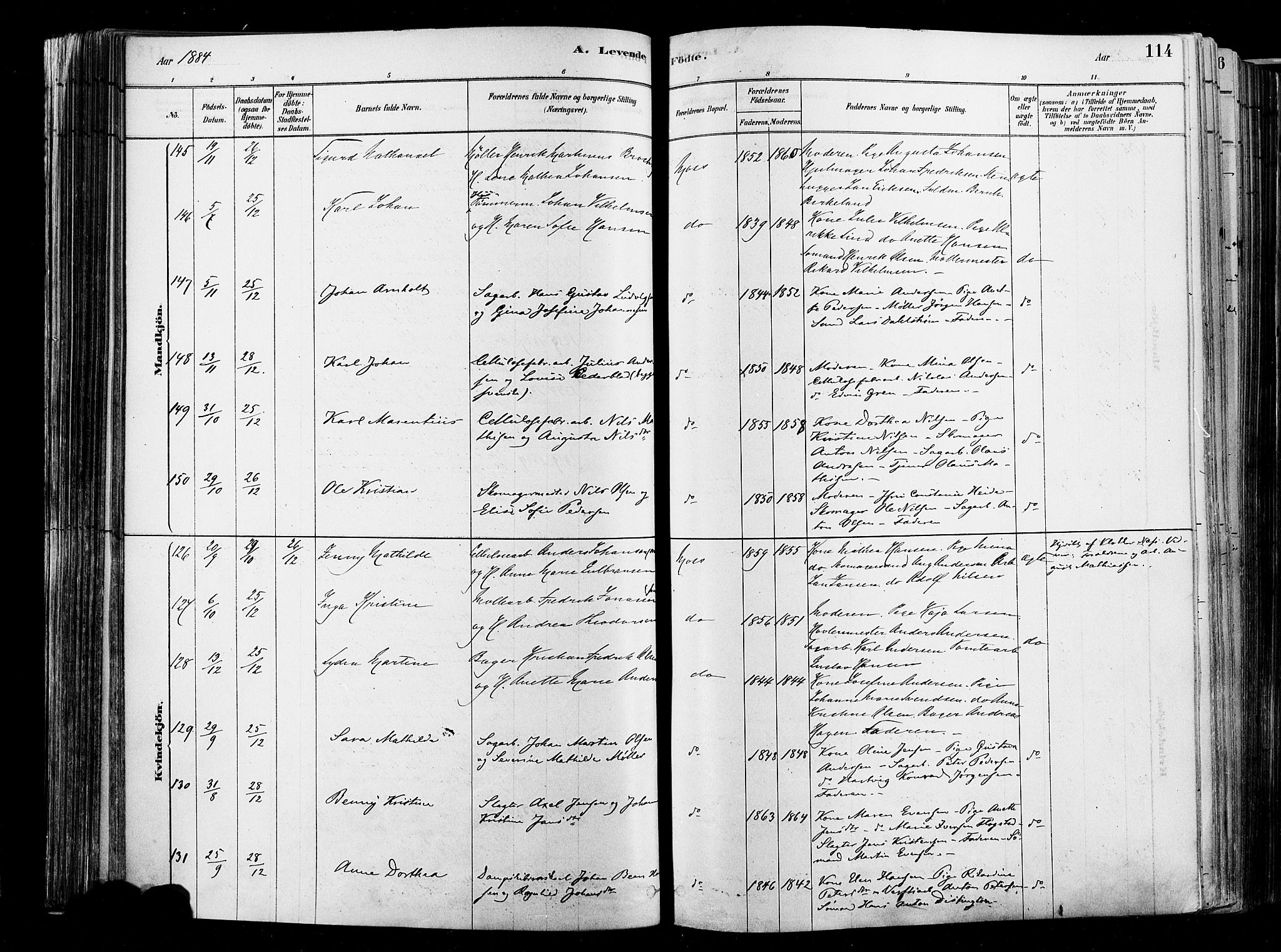 Moss prestekontor Kirkebøker, AV/SAO-A-2003/F/Fb/L0001: Parish register (official) no. II 1, 1878-1886, p. 114