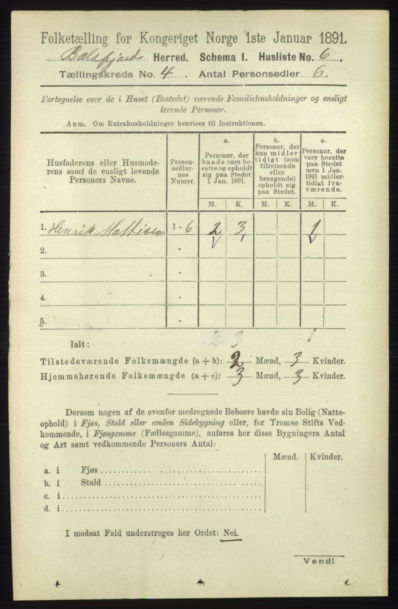 RA, 1891 census for 1933 Balsfjord, 1891, p. 1087