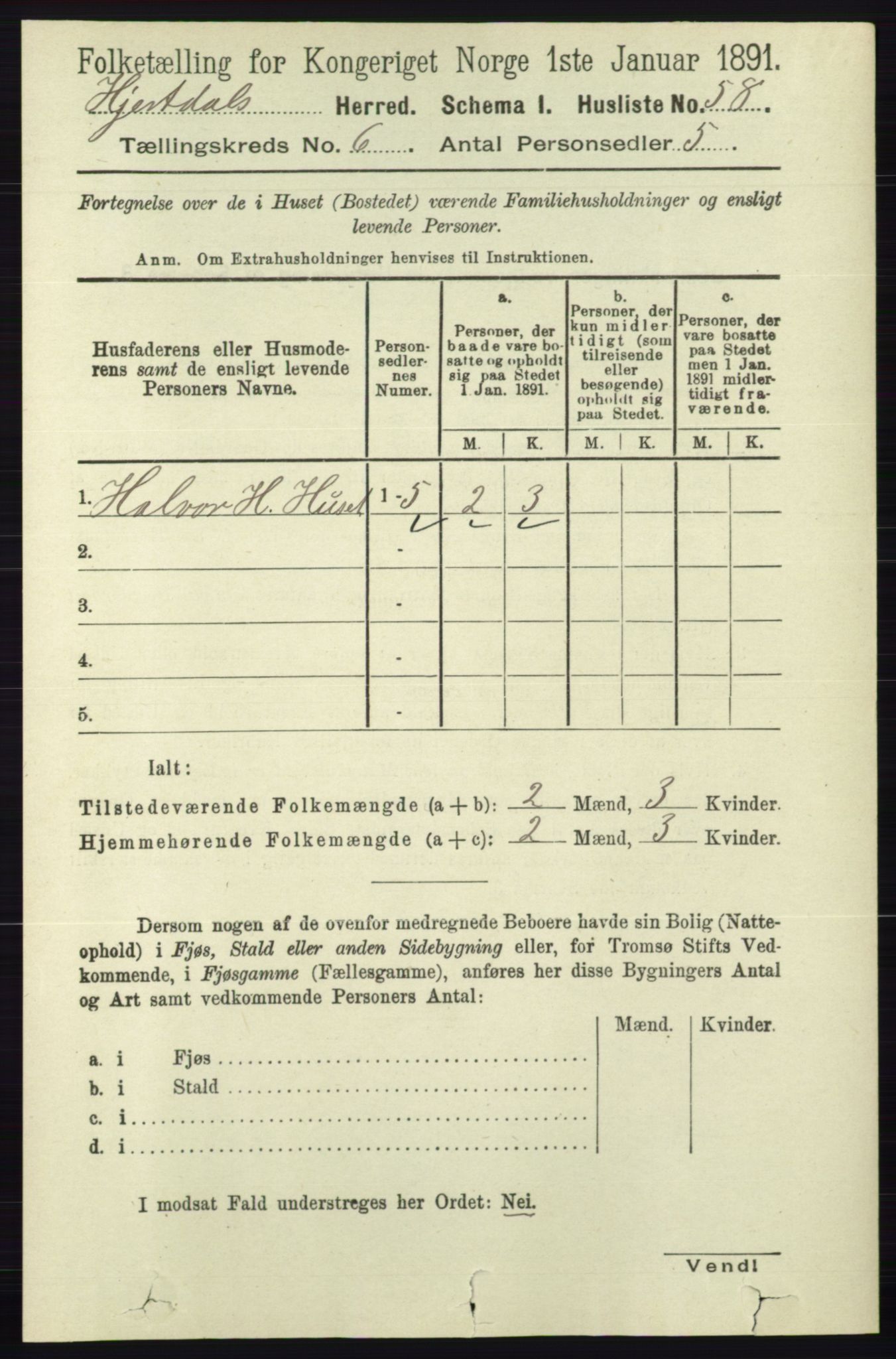 RA, 1891 census for 0827 Hjartdal, 1891, p. 2188