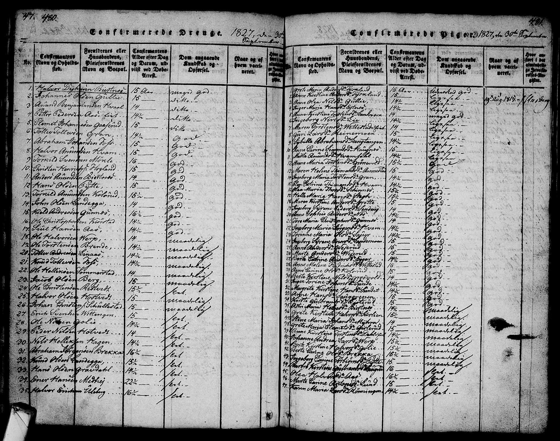 Sandsvær kirkebøker, SAKO/A-244/G/Ga/L0003: Parish register (copy) no. I 3, 1817-1839, p. 480-481