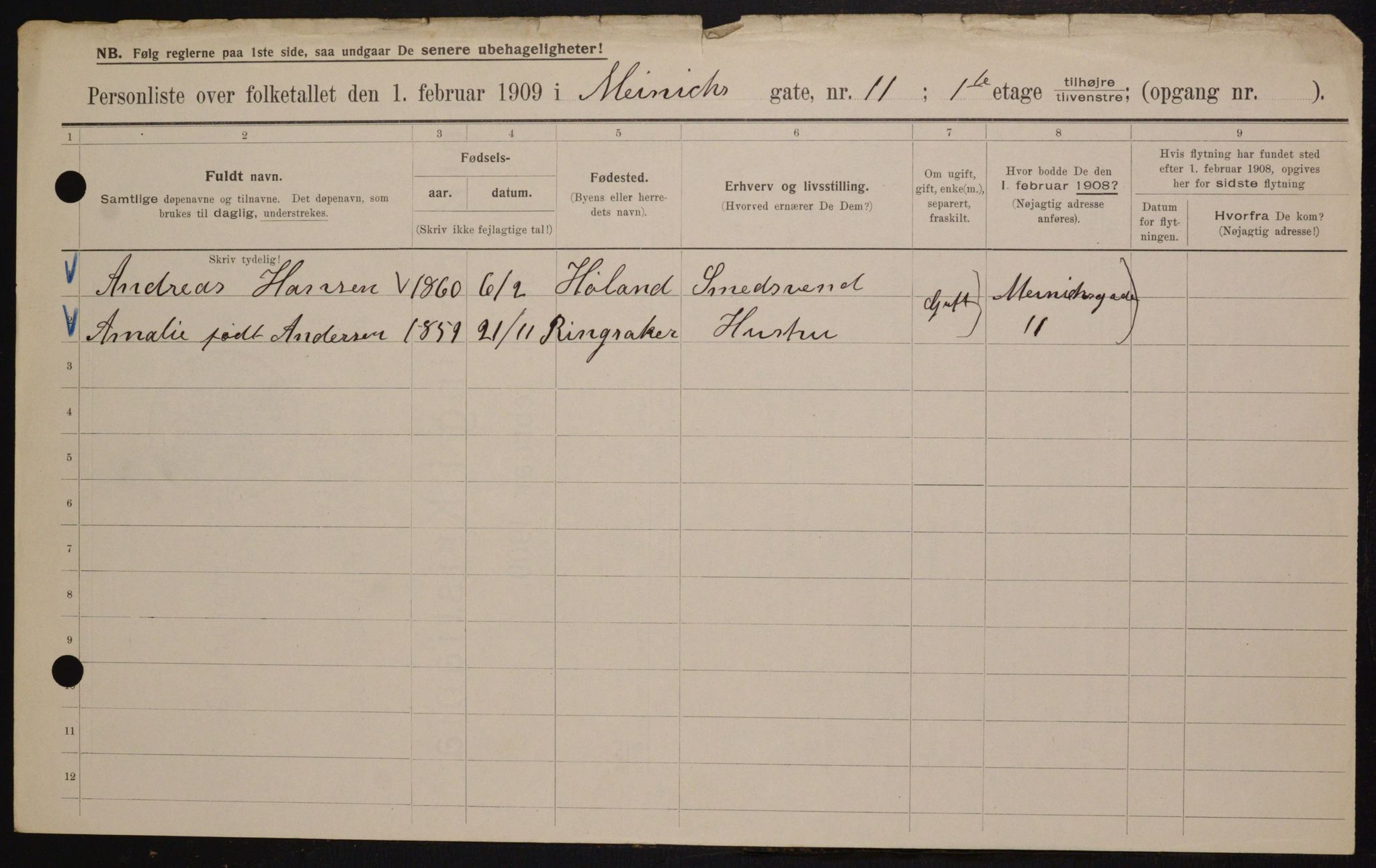 OBA, Municipal Census 1909 for Kristiania, 1909, p. 1202