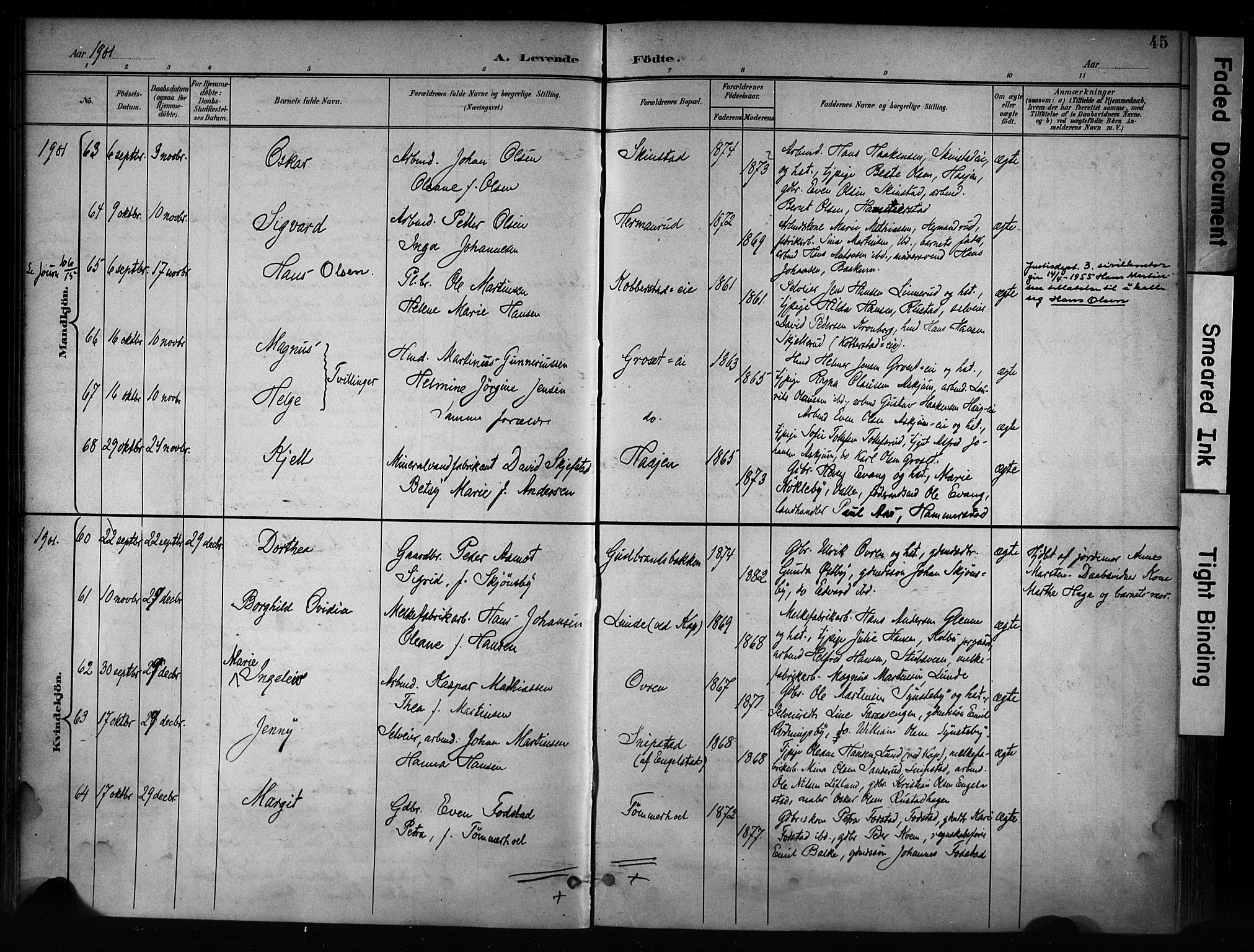 Østre Toten prestekontor, AV/SAH-PREST-104/H/Ha/Haa/L0008: Parish register (official) no. 8, 1897-1909, p. 45