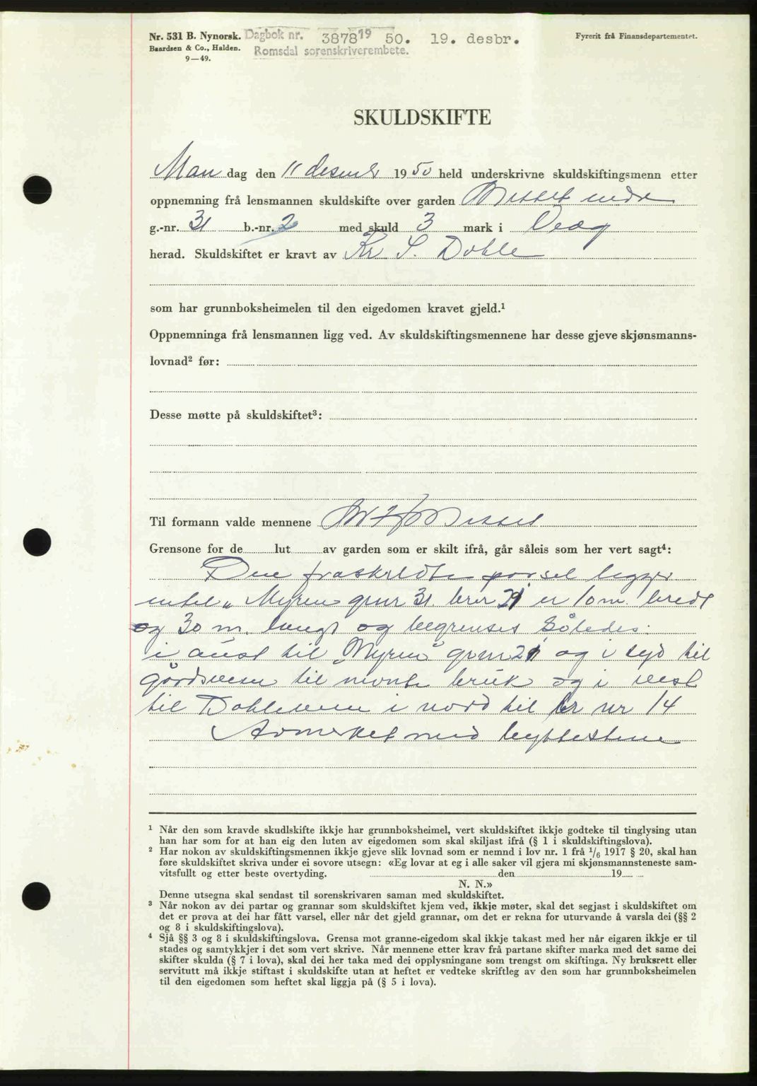 Romsdal sorenskriveri, AV/SAT-A-4149/1/2/2C: Mortgage book no. A35, 1950-1950, Diary no: : 3878/1950