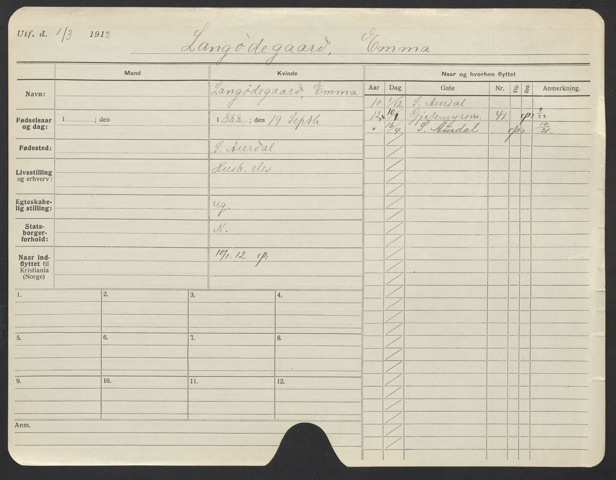 Oslo folkeregister, Registerkort, AV/SAO-A-11715/F/Fa/Fac/L0019: Kvinner, 1906-1914, p. 764a