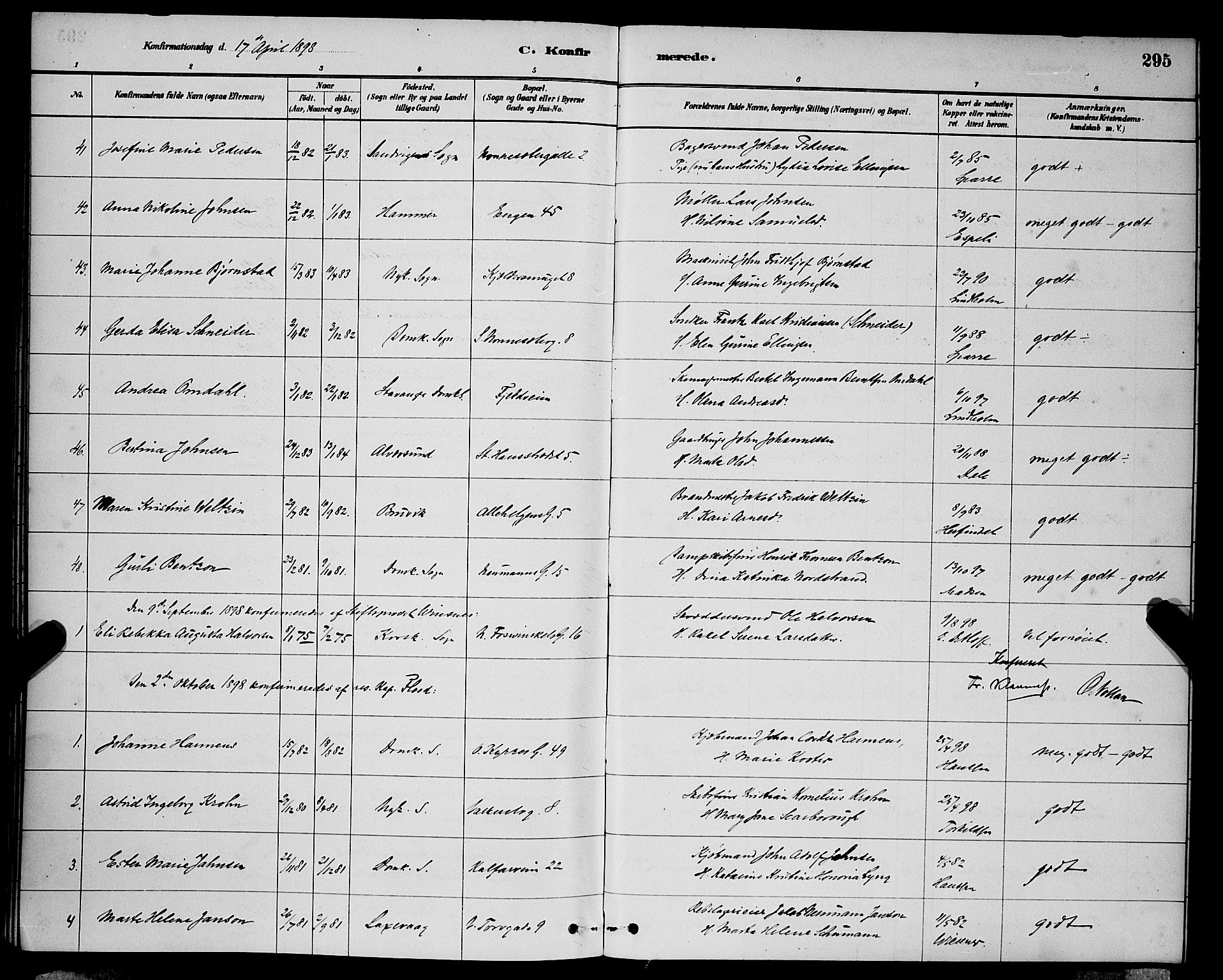 Domkirken sokneprestembete, AV/SAB-A-74801/H/Hab/L0024: Parish register (copy) no. C 4, 1880-1899, p. 295